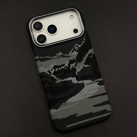 Pixel Camo Black Carbon Fibre Hidden MagSafe Case with Camera Kickstand for iPhone 17 Series