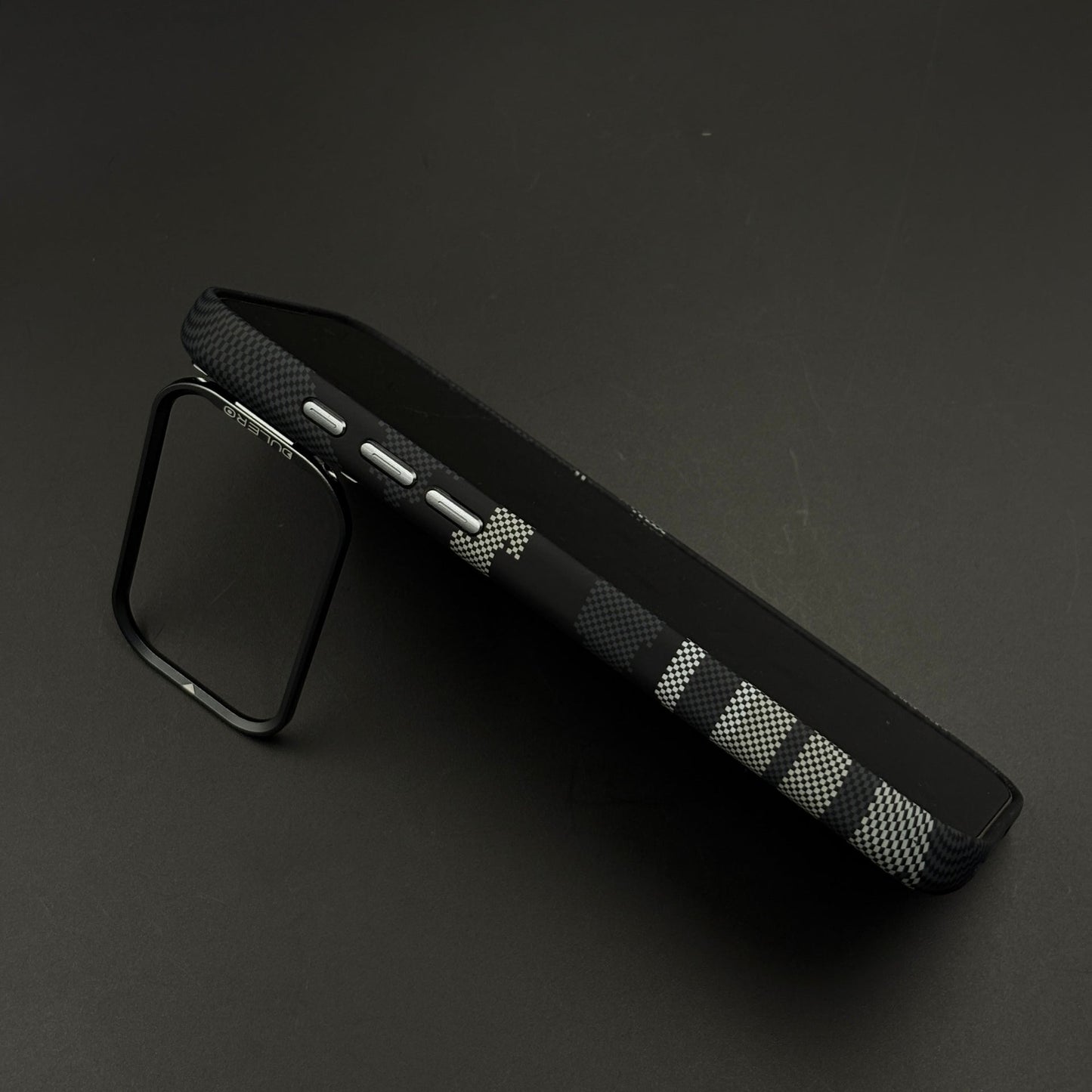 Pixel Camo Black Carbon Fibre Hidden MagSafe Case with Camera Kickstand for iPhone 17 Series