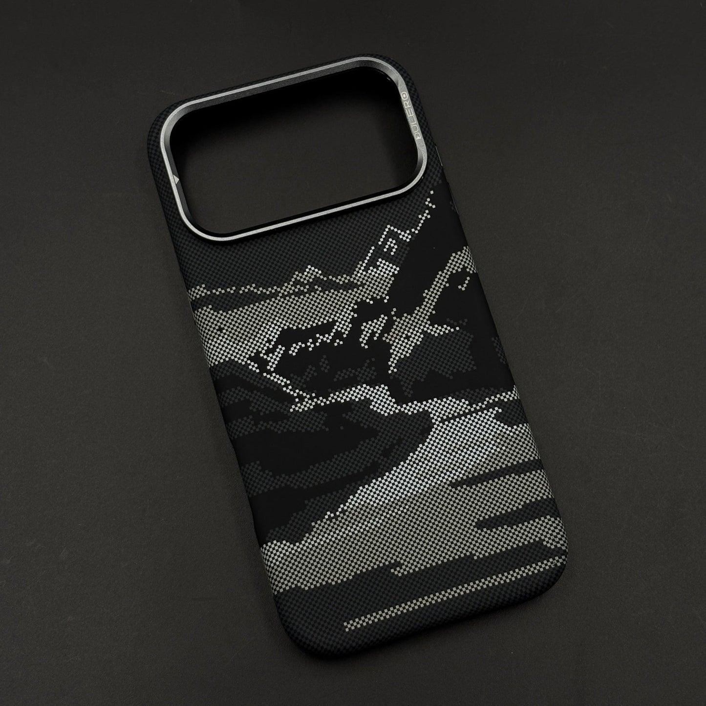 Pixel Camo Black Carbon Fibre Hidden MagSafe Case with Camera Kickstand for iPhone 17 Series