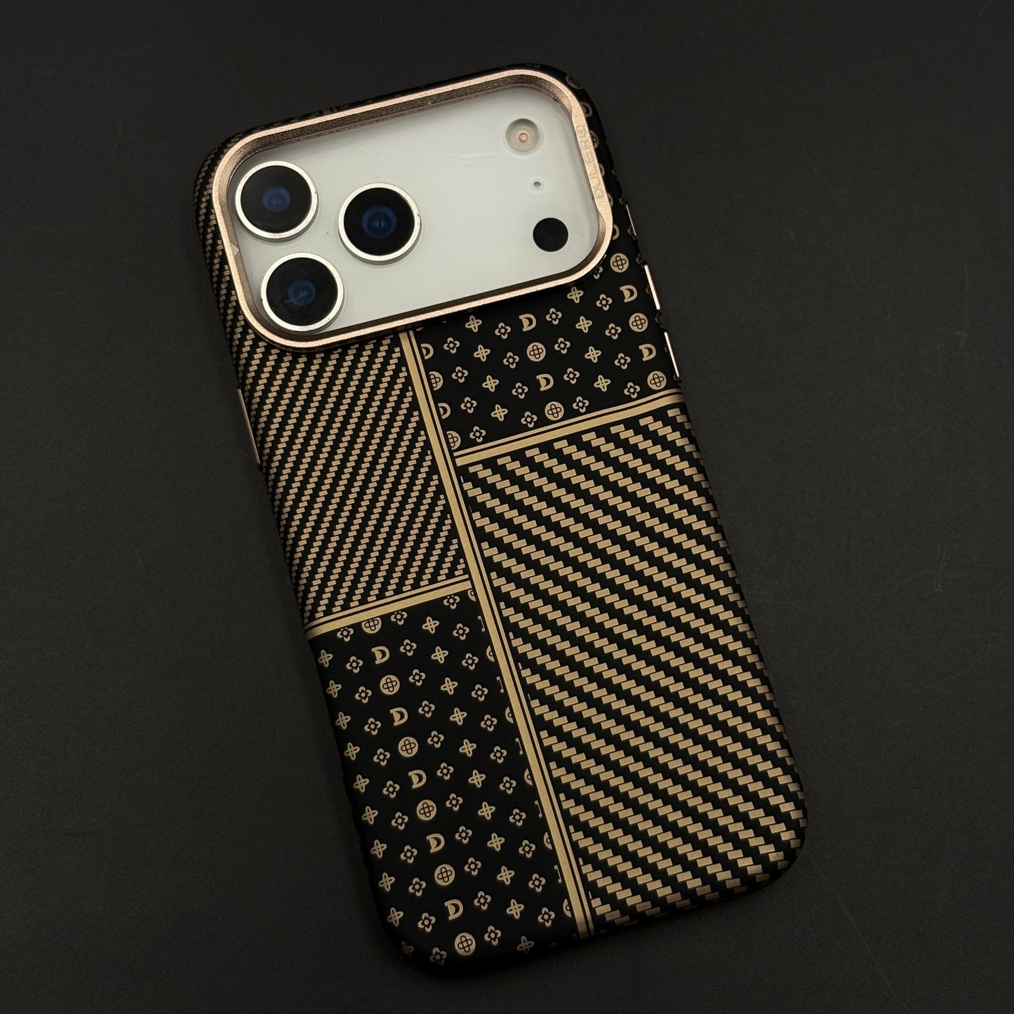Gold Heritage Carbon Fibre Hidden MagSafe Case with Camera Kickstand for iPhone 17 Series