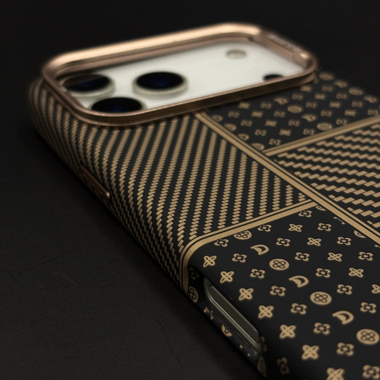 Gold Heritage Carbon Fibre Hidden MagSafe Case with Camera Kickstand for iPhone 17 Series