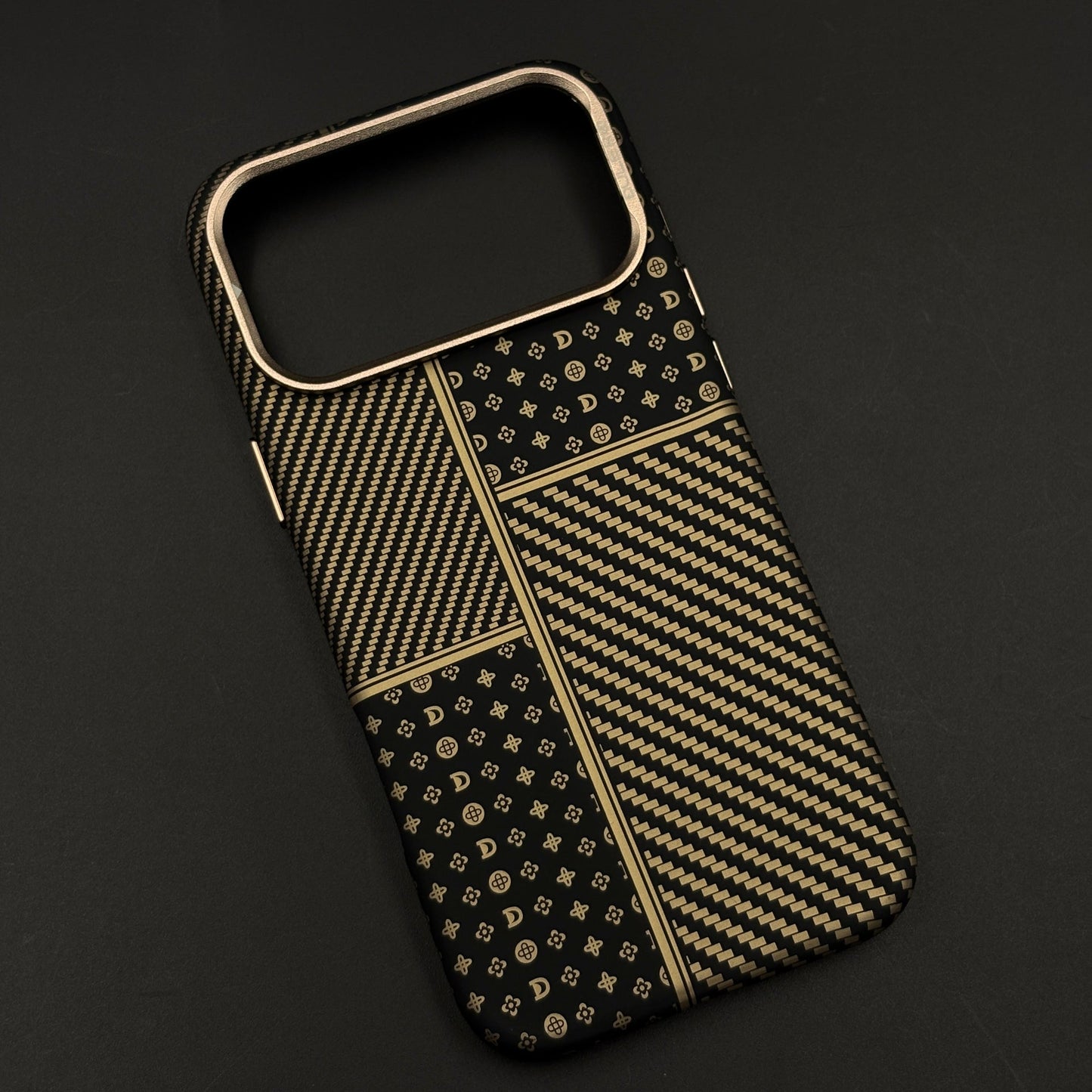 Gold Heritage Carbon Fibre Hidden MagSafe Case with Camera Kickstand for iPhone 17 Series