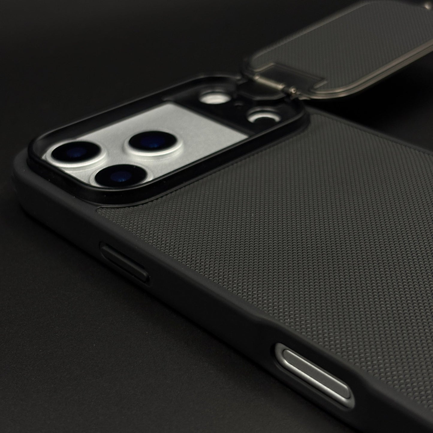 Dotted Leather Feel Case with Foldable Stand for iPhone 17 Series | Premium Grip | Kickstand Style