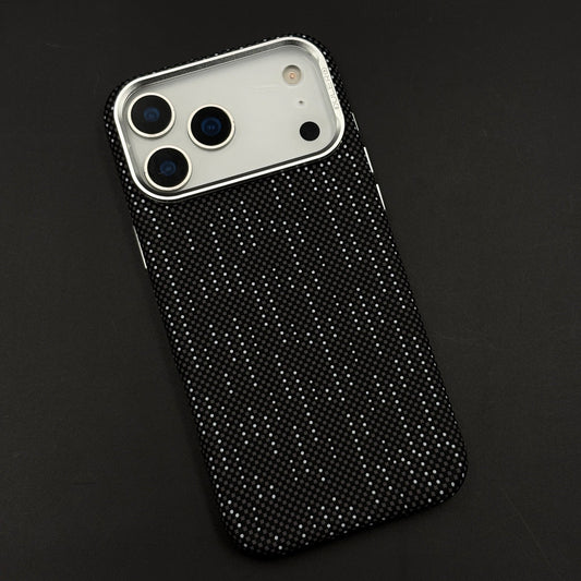 Speckled Night Grid Carbon Fibre Hidden MagSafe Case with Camera Kickstand for iPhone 17 Series