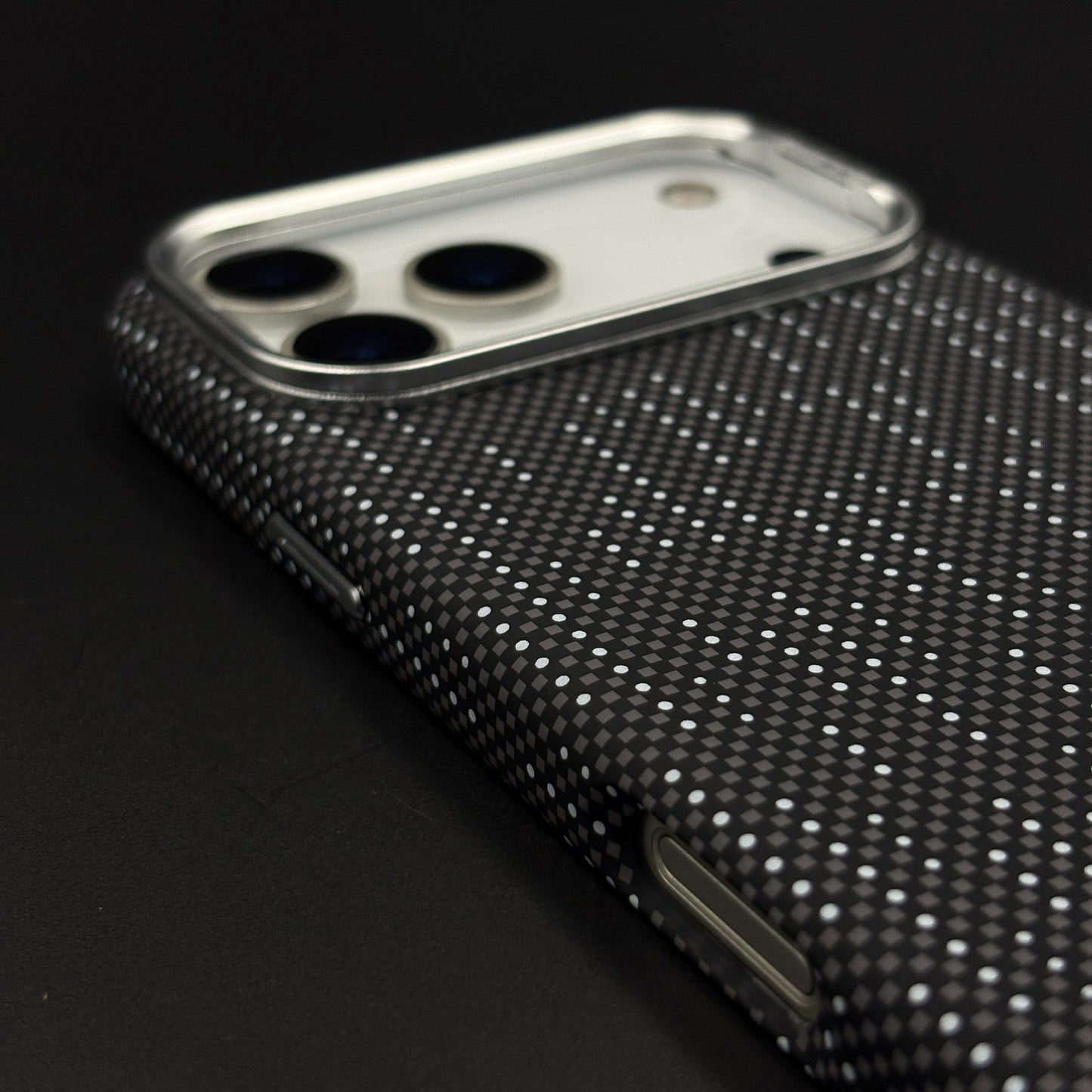 Speckled Night Grid Carbon Fibre Hidden MagSafe Case with Camera Kickstand for iPhone 17 Series