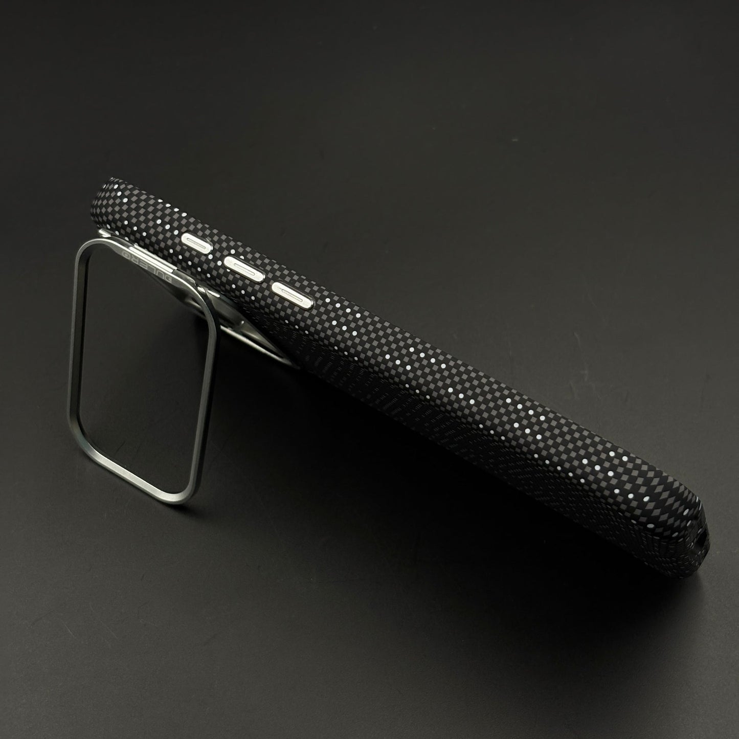 Speckled Night Grid Carbon Fibre Hidden MagSafe Case with Camera Kickstand for iPhone 17 Series