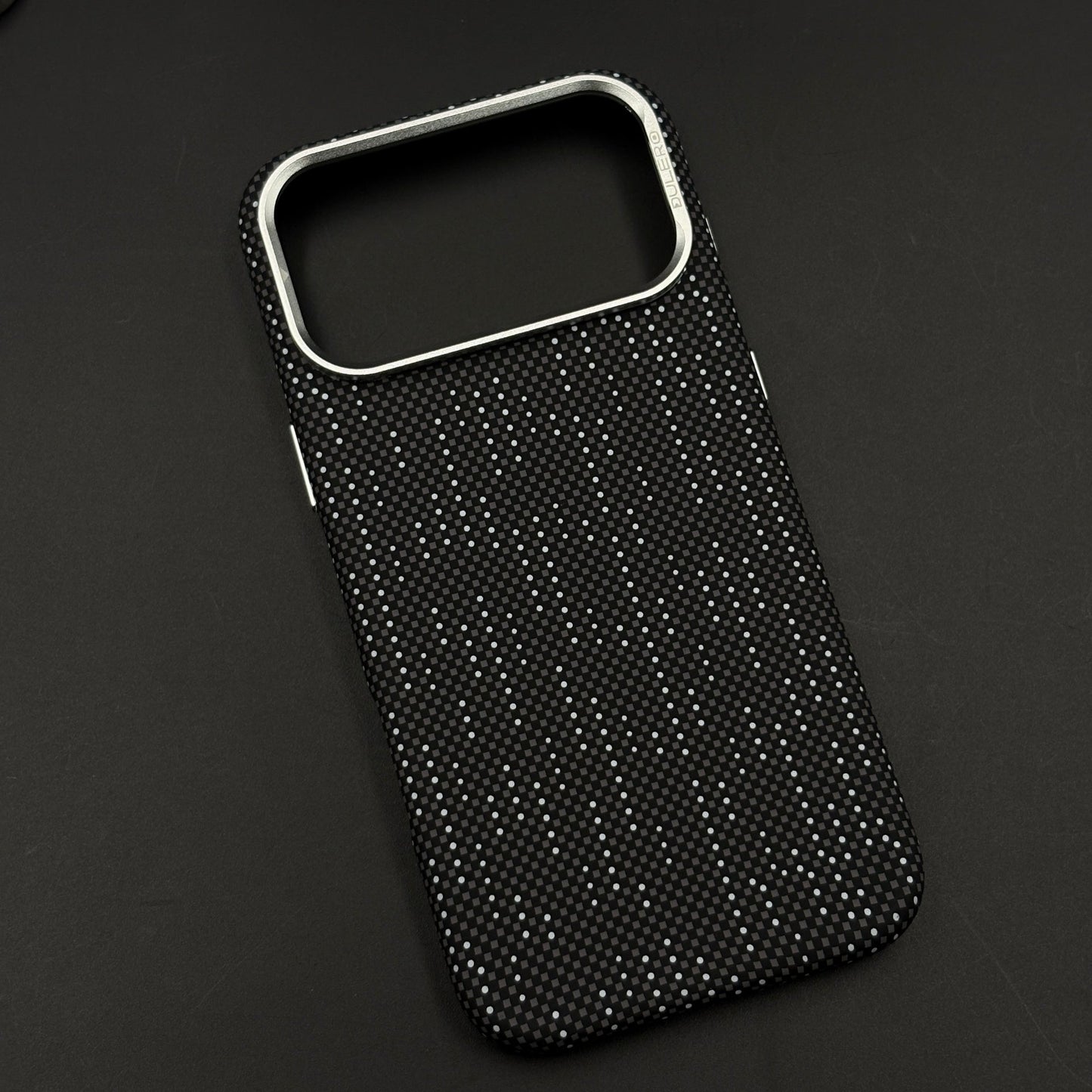 Speckled Night Grid Carbon Fibre Hidden MagSafe Case with Camera Kickstand for iPhone 17 Series