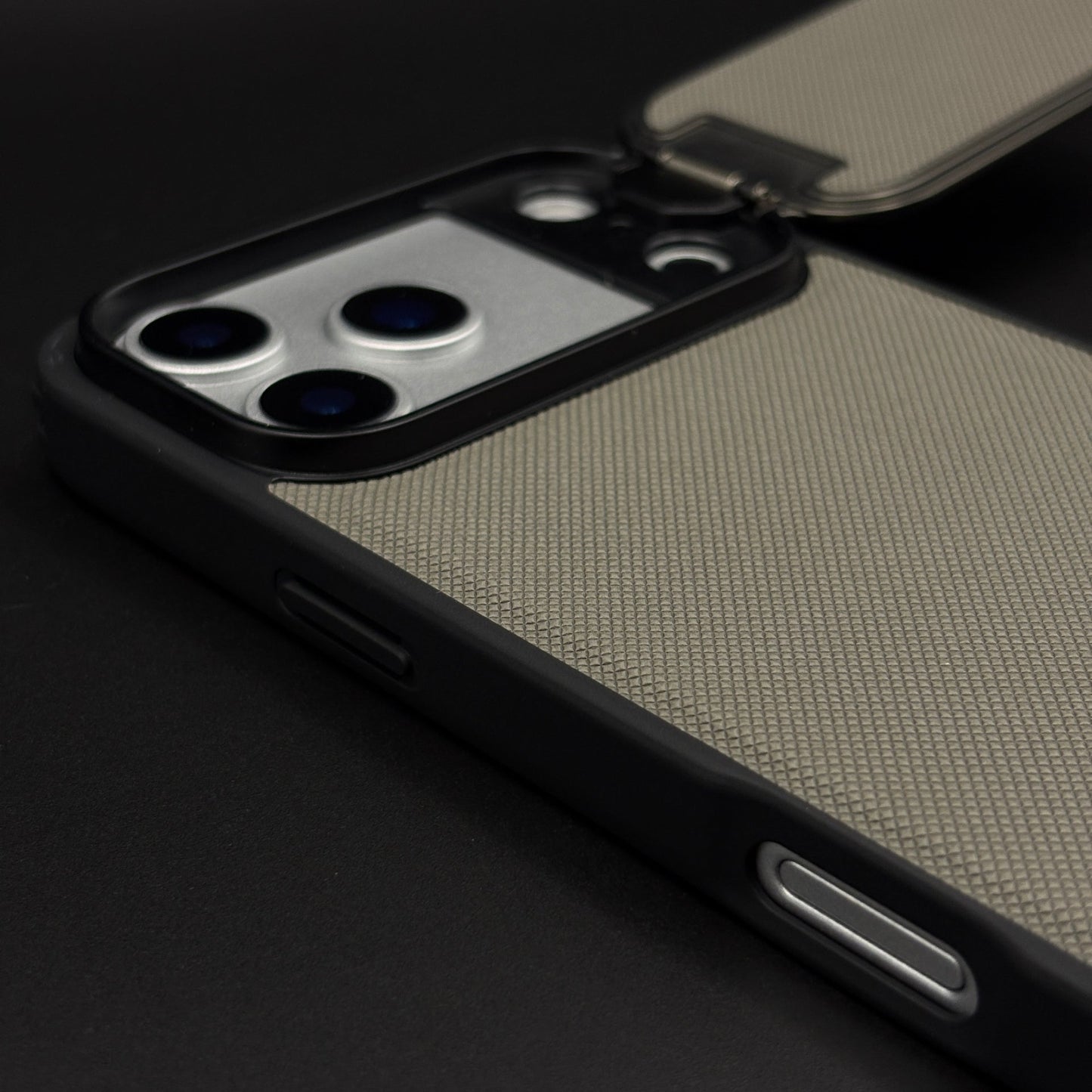 Dotted Leather Feel Case with Foldable Stand for iPhone 17 Series | Premium Grip | Kickstand Style