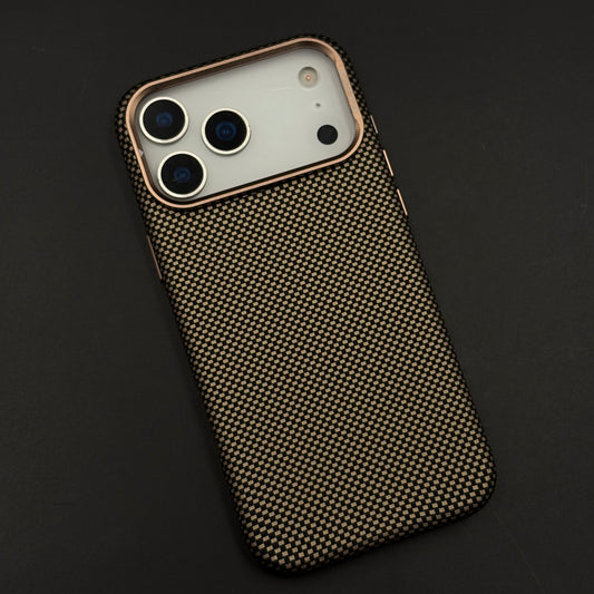 Sand Grid Carbon Fibre Hidden MagSafe Case with Camera Kickstand for iPhone 17 Series