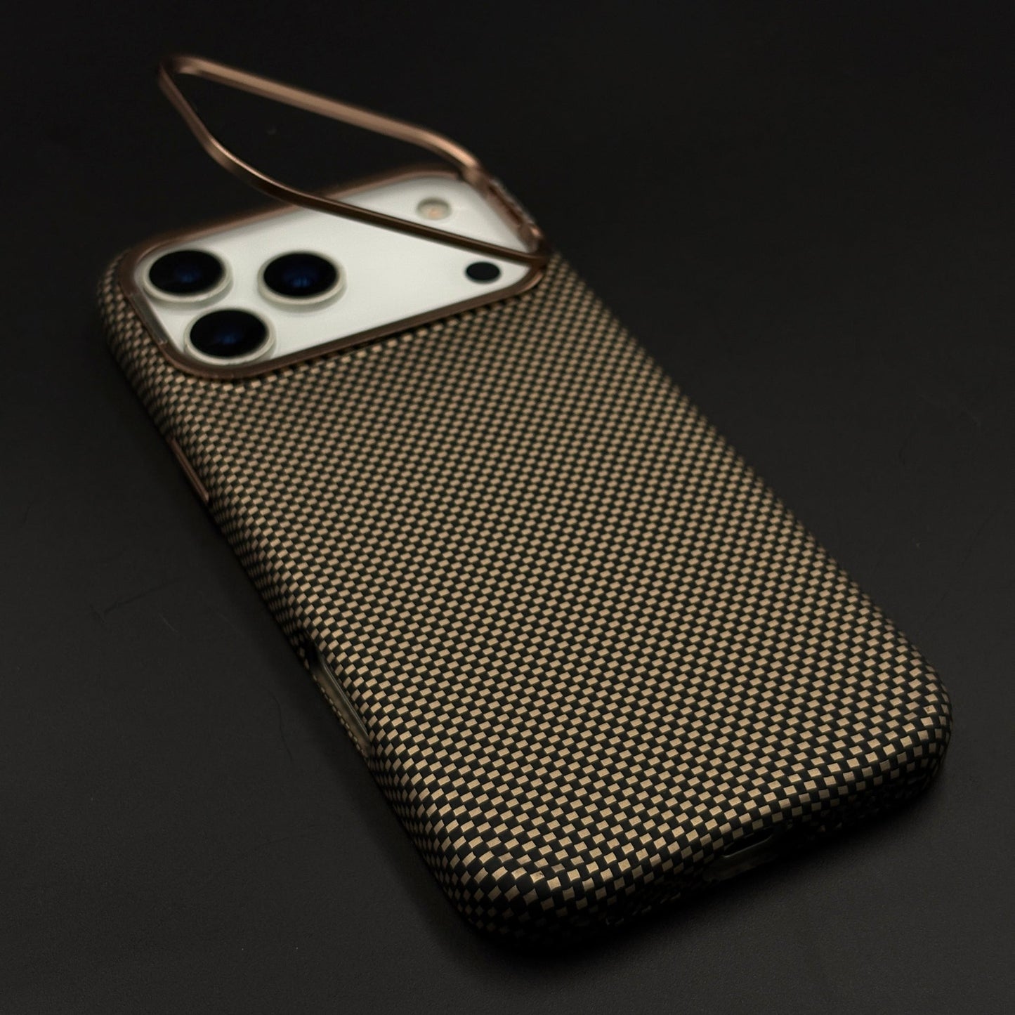 Sand Grid Carbon Fibre Hidden MagSafe Case with Camera Kickstand for iPhone 17 Series