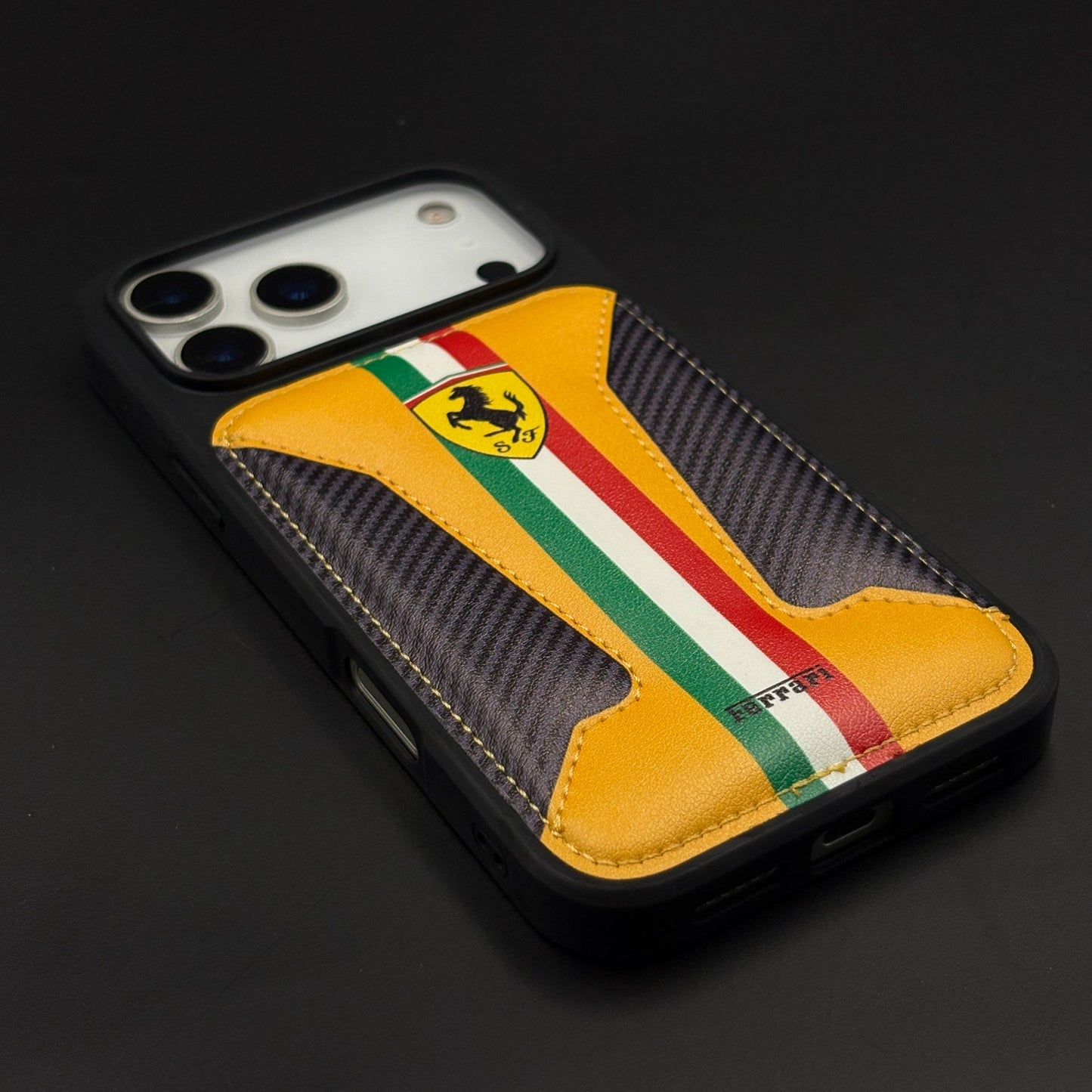 Motorsport Racing Inspired FR Stripe Stitched Leather Case for iPhone 17 Series