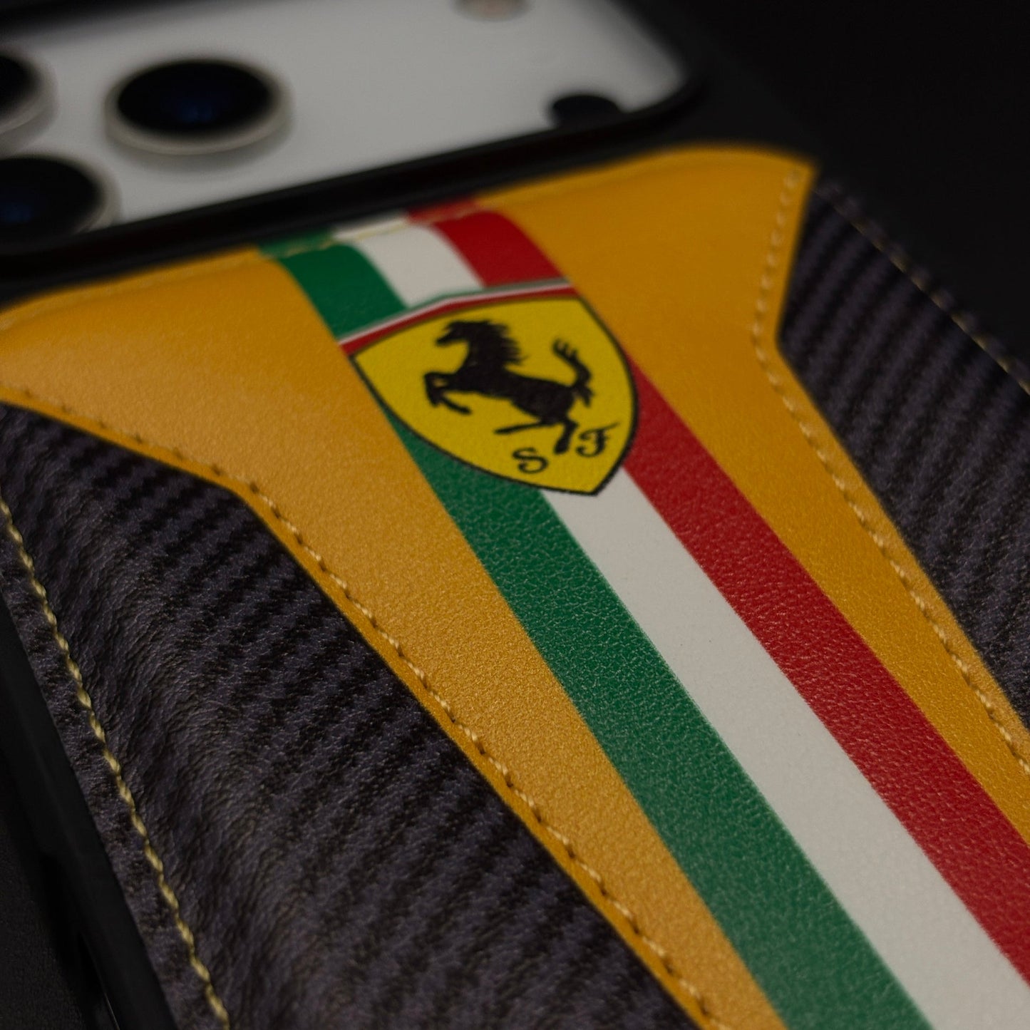 Motorsport Racing Inspired FR Stripe Stitched Leather Case for iPhone 17 Series
