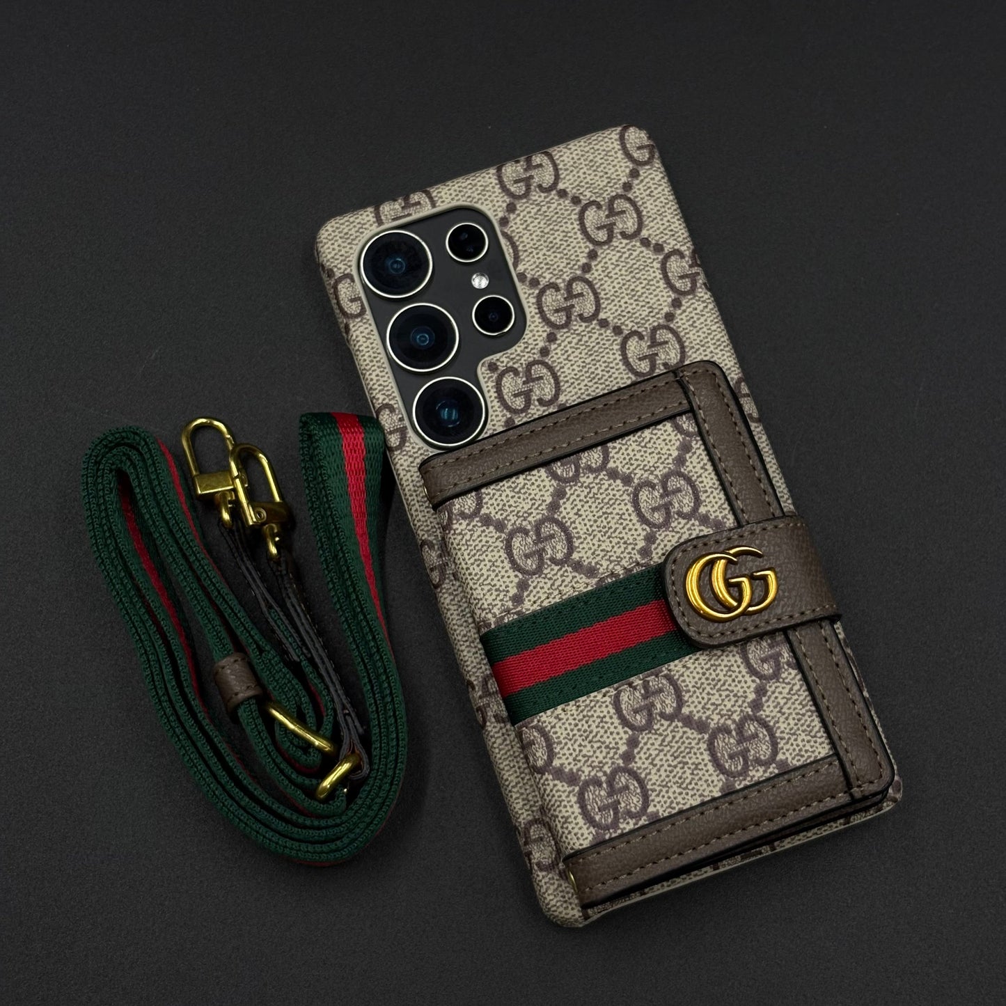 Luxury GG Wallet Case with Sling for Samsung Galaxy S24 Ultra | Crossbody Strap | Card Holder