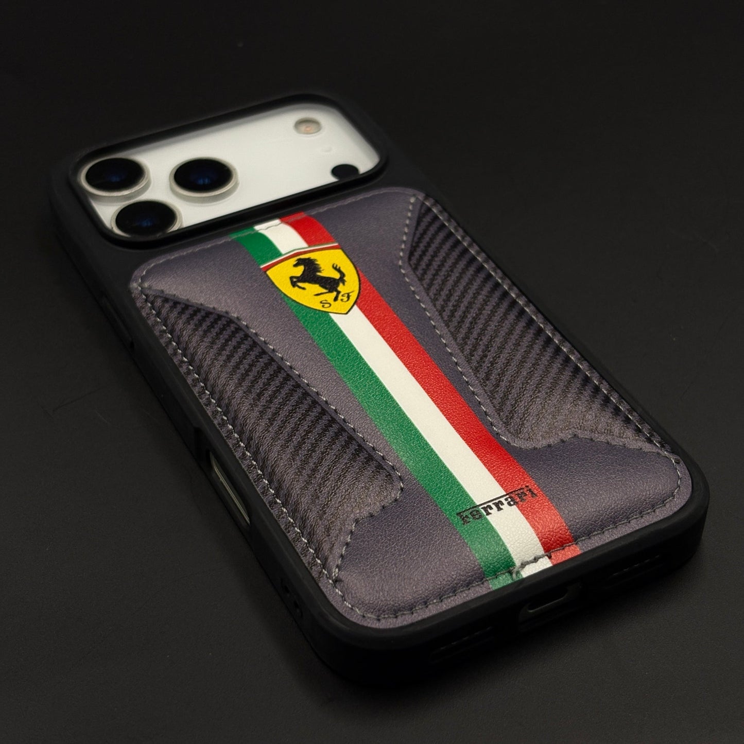 Motorsport Racing Inspired FR Stripe Stitched Leather Case for iPhone 17 Series
