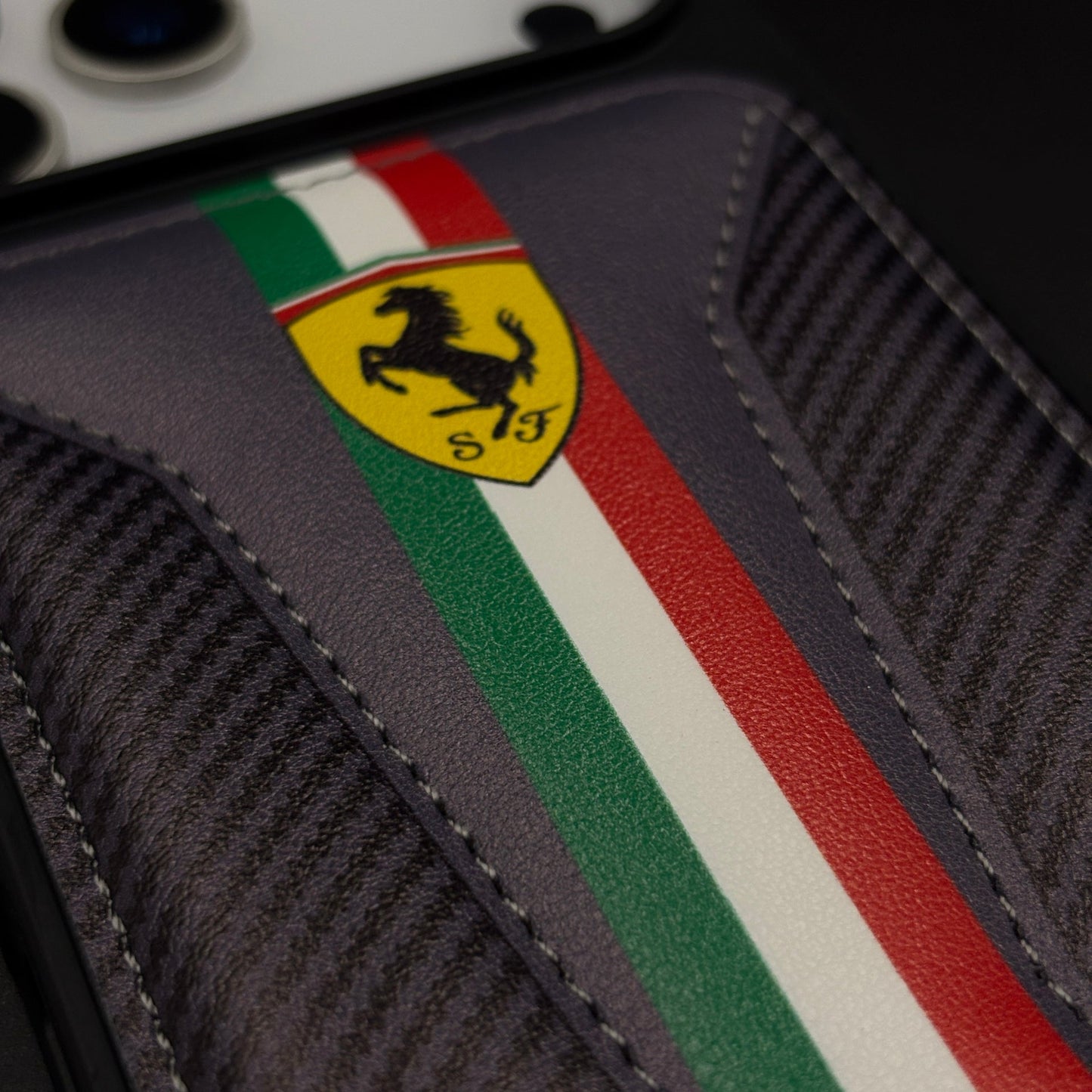 Motorsport Racing Inspired FR Stripe Stitched Leather Case for iPhone 17 Series