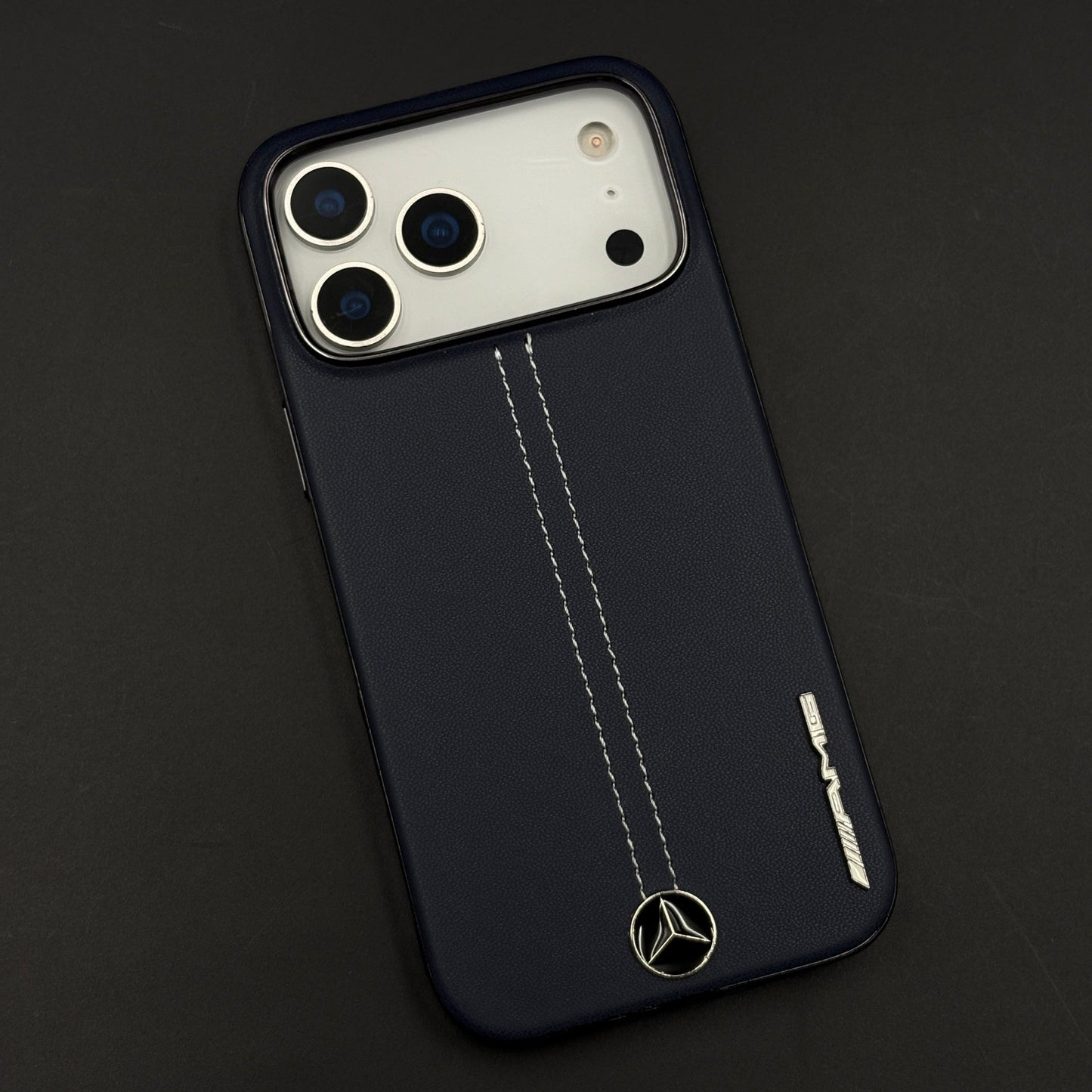 Motor Racing Inspired Merc Stitched Leather Case for iPhone 17 Series