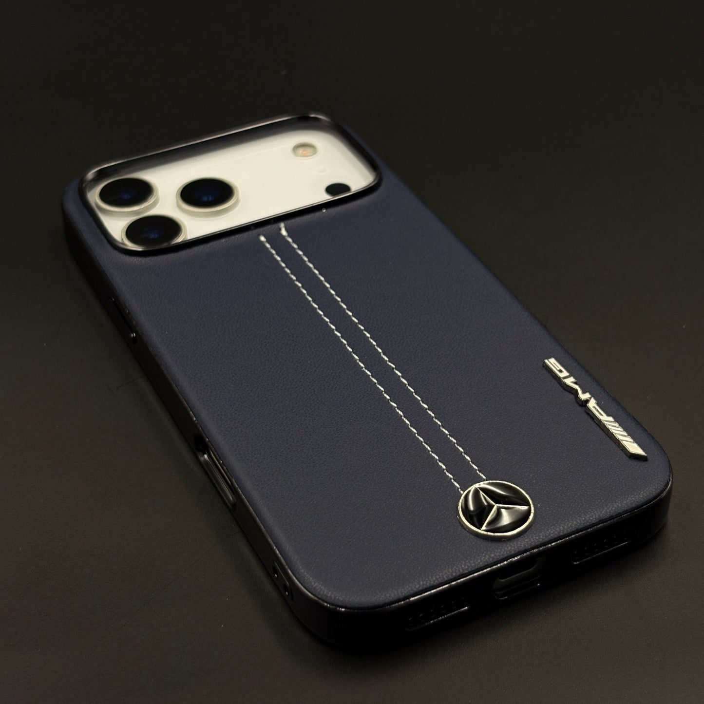 Motor Racing Inspired Merc Stitched Leather Case for iPhone 17 Series