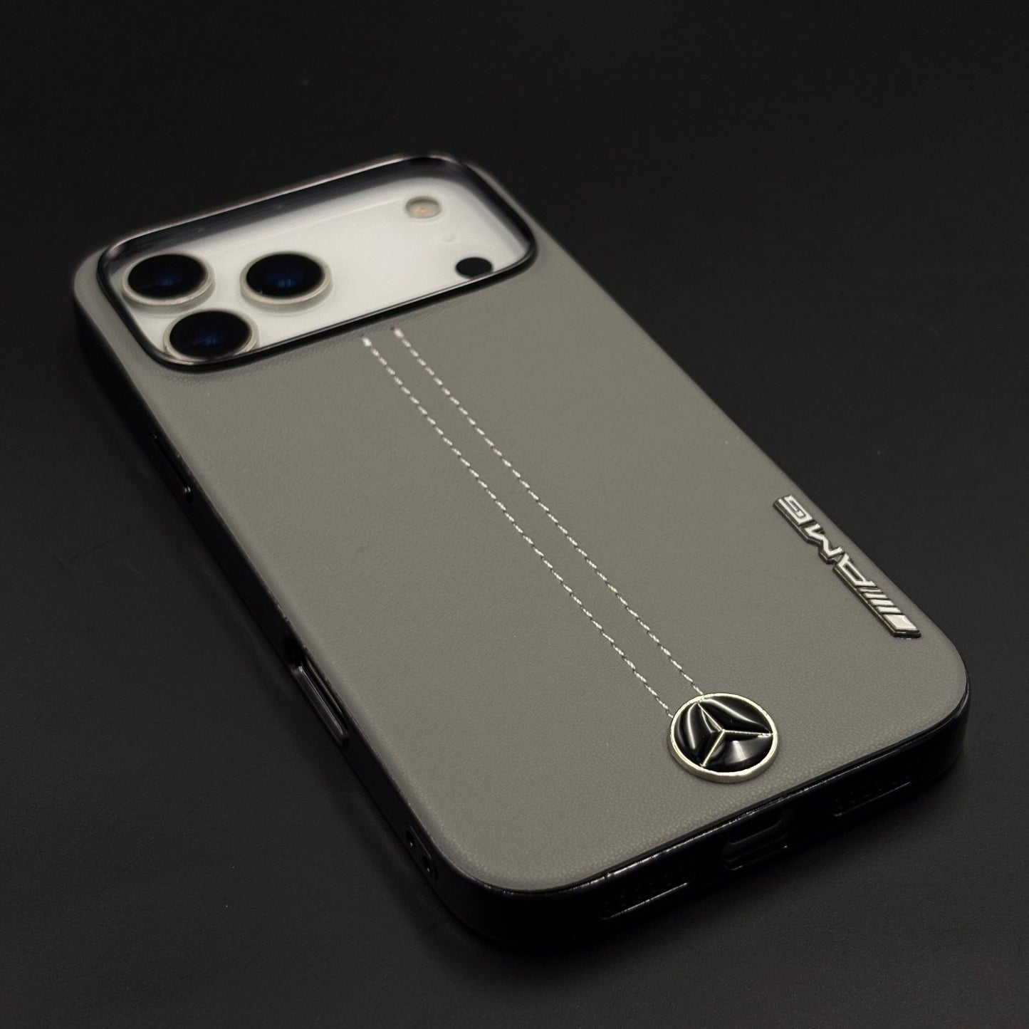 Motor Racing Inspired Merc Stitched Leather Case for iPhone 17 Series