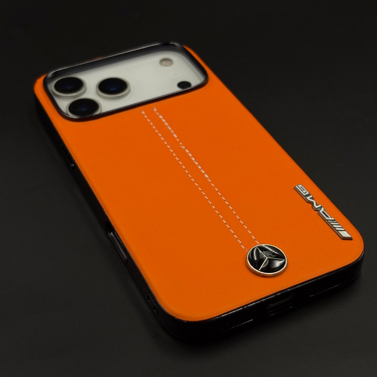 Motor Racing Inspired Merc Stitched Leather Case for iPhone 17 Series