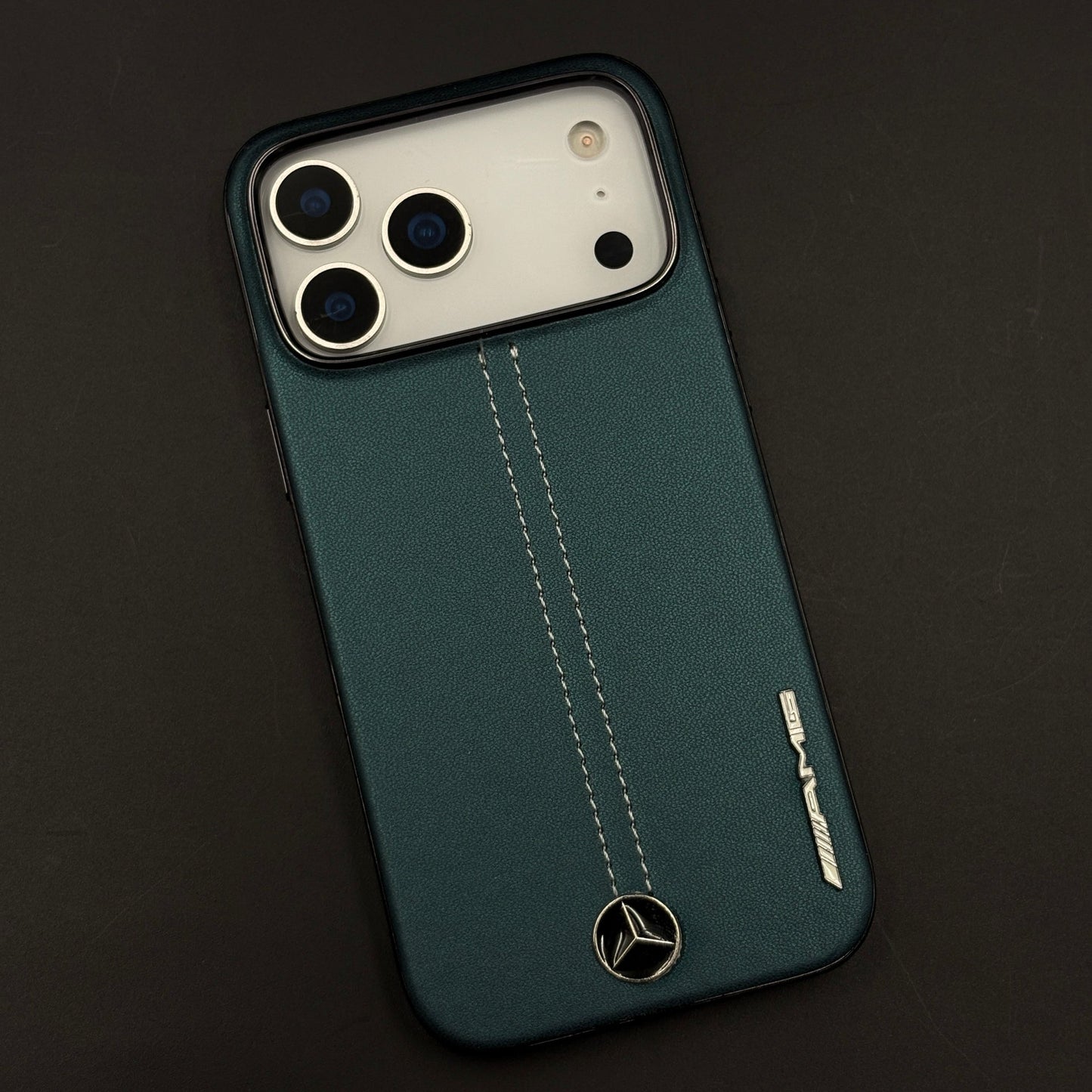 Motor Racing Inspired Merc Stitched Leather Case for iPhone 17 Series