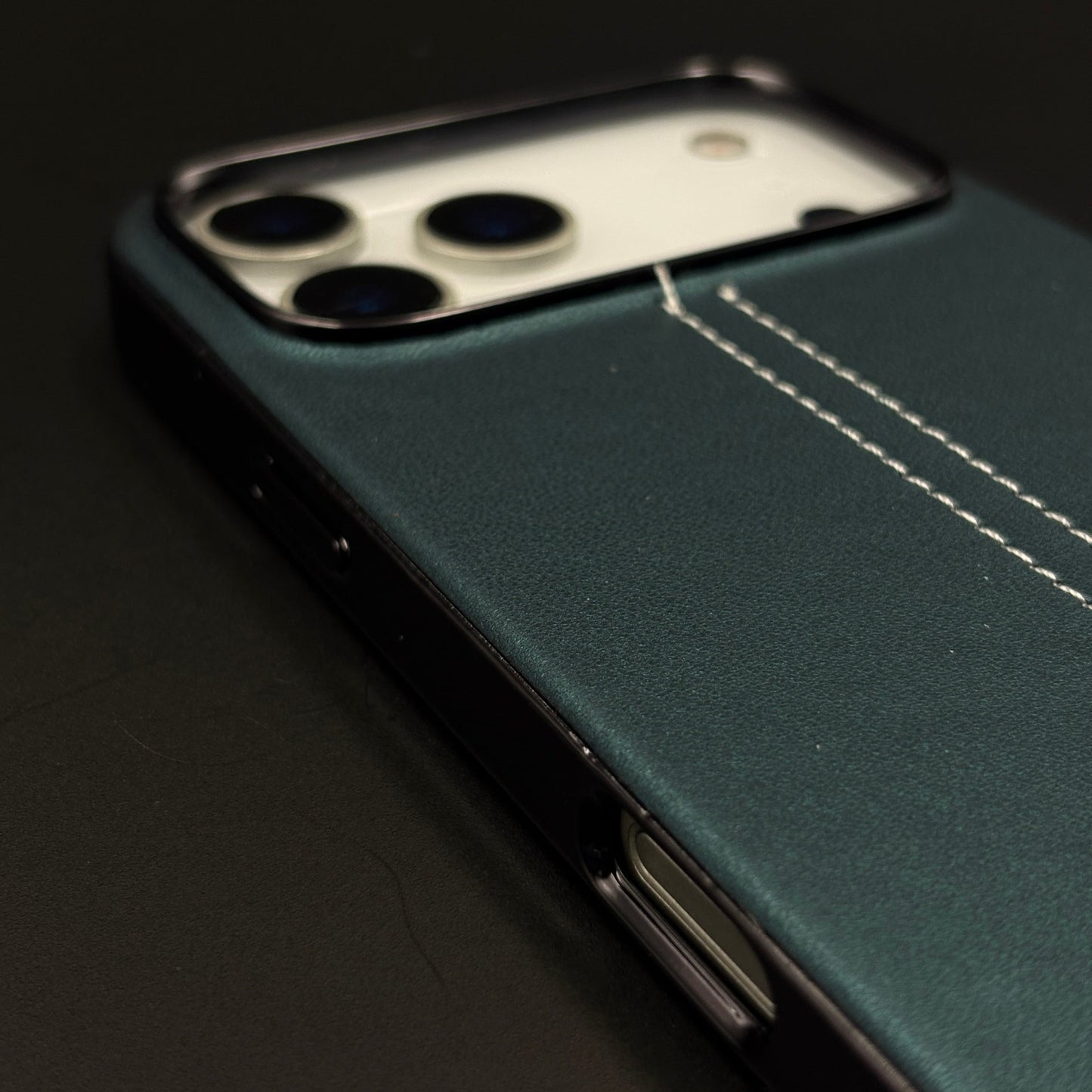 Motor Racing Inspired Merc Stitched Leather Case for iPhone 17 Series