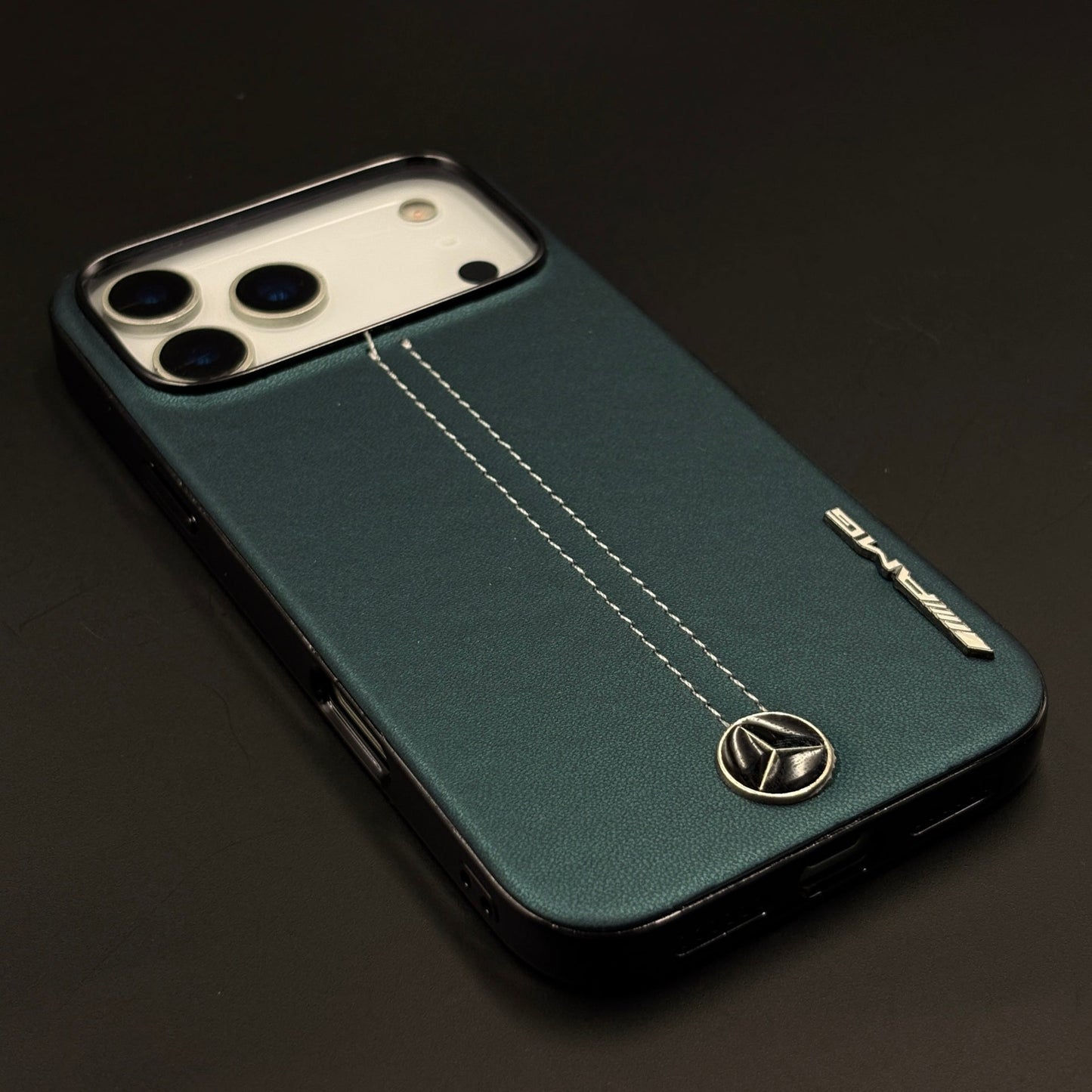 Motor Racing Inspired Merc Stitched Leather Case for iPhone 17 Series