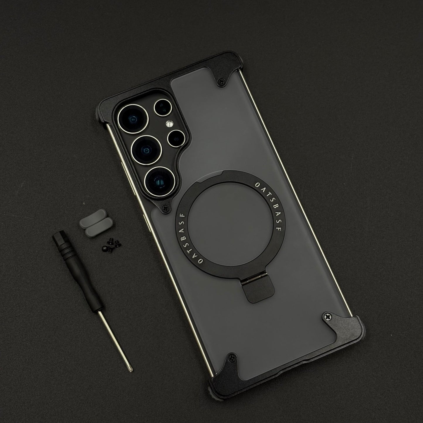 Smokey Matte Metal Frame Case for Samsung Galaxy S25 Ultra | MagSafe Ring Stand | Translucent Back