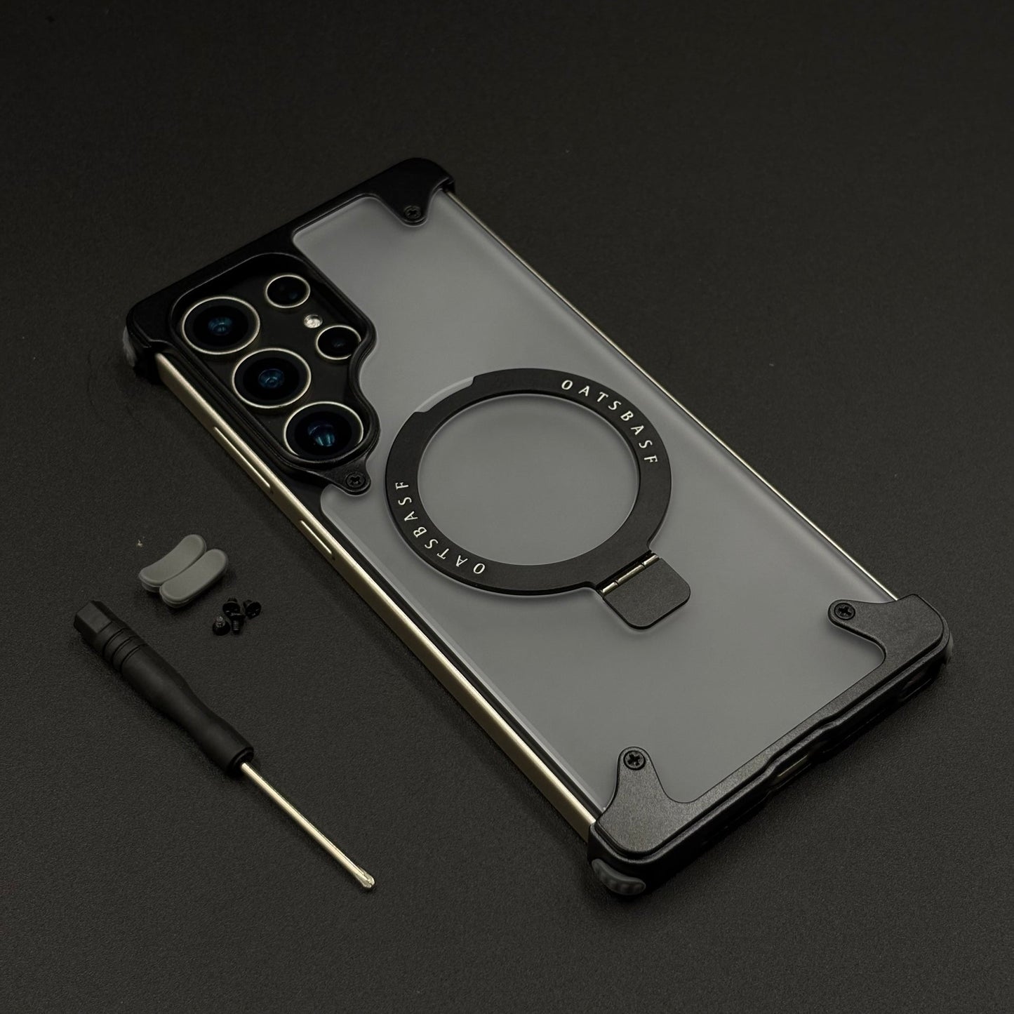 Smokey Matte Metal Frame Case for Samsung Galaxy S26 Ultra | MagSafe Ring Stand | Translucent Back