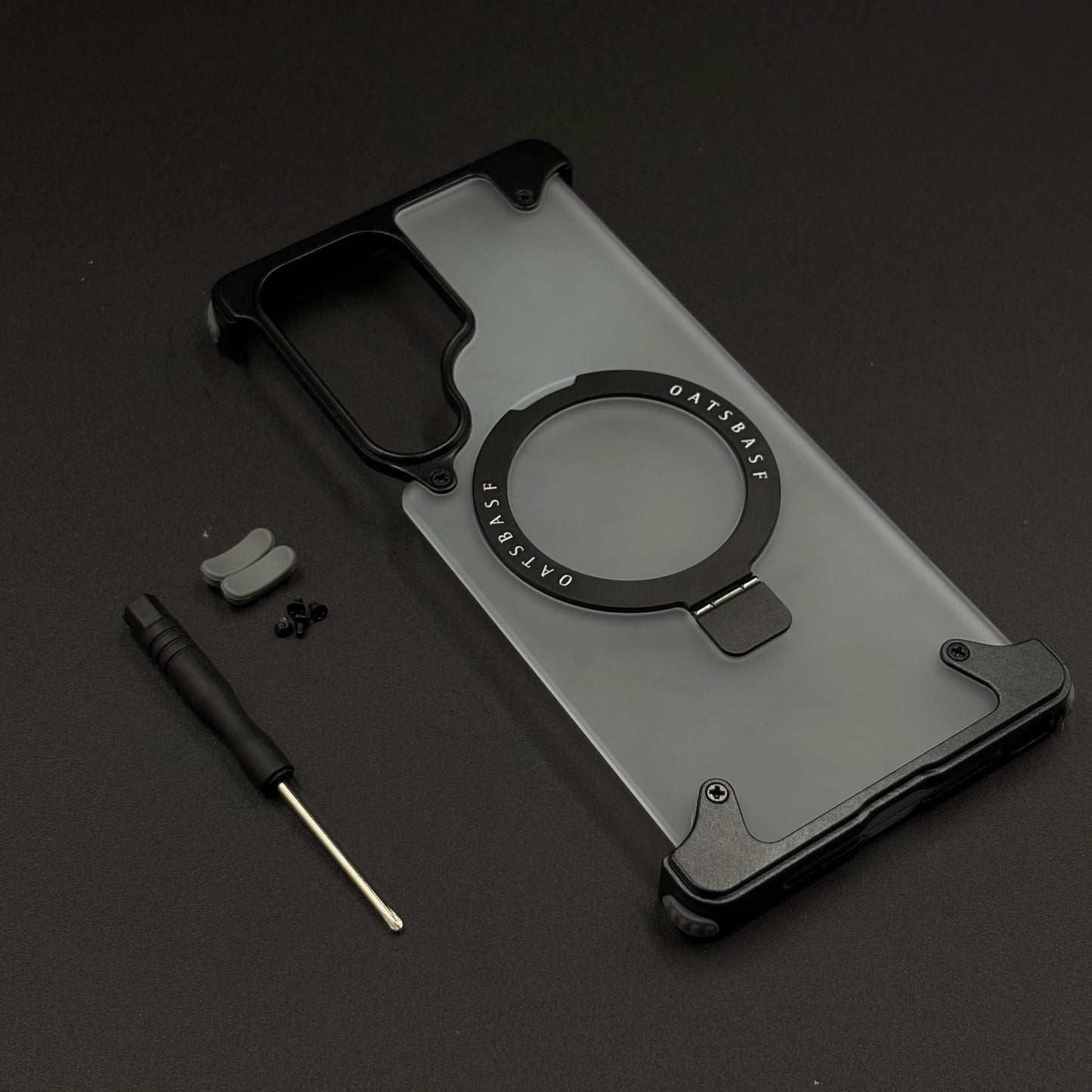 Smokey Matte Metal Frame Case for Samsung Galaxy S25 Ultra | MagSafe Ring Stand | Translucent Back