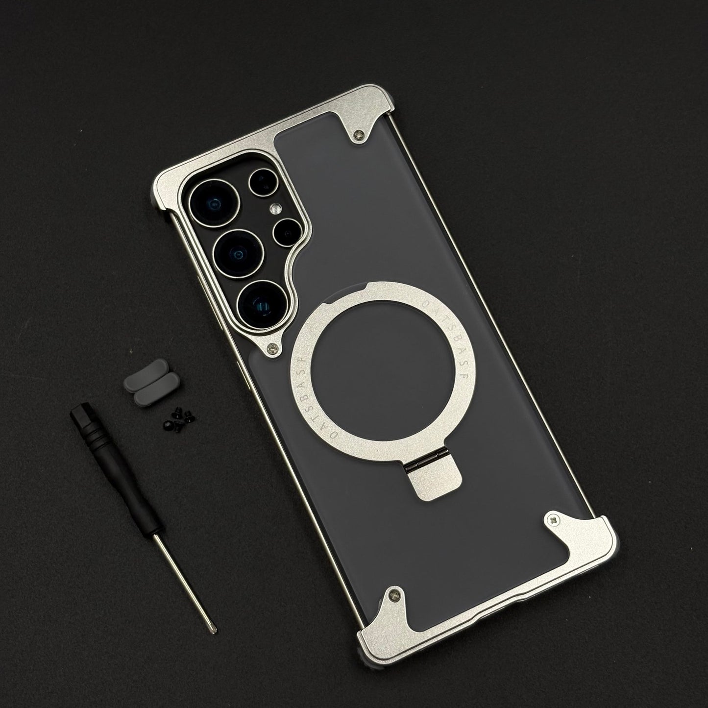 Smokey Matte Metal Frame Case for Samsung Galaxy S26 Ultra | MagSafe Ring Stand | Translucent Back