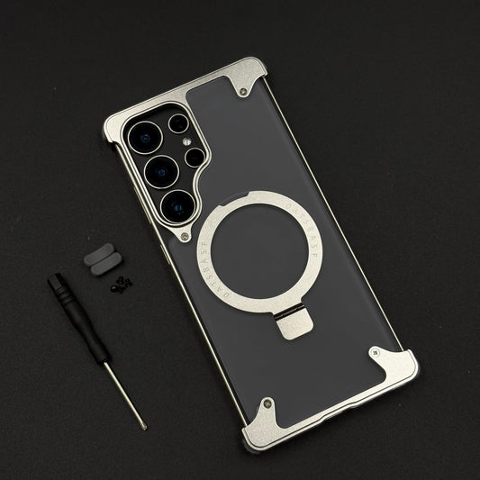 Smokey Matte Metal Frame Case for Samsung Galaxy S25 Ultra | MagSafe Ring Stand | Translucent Back