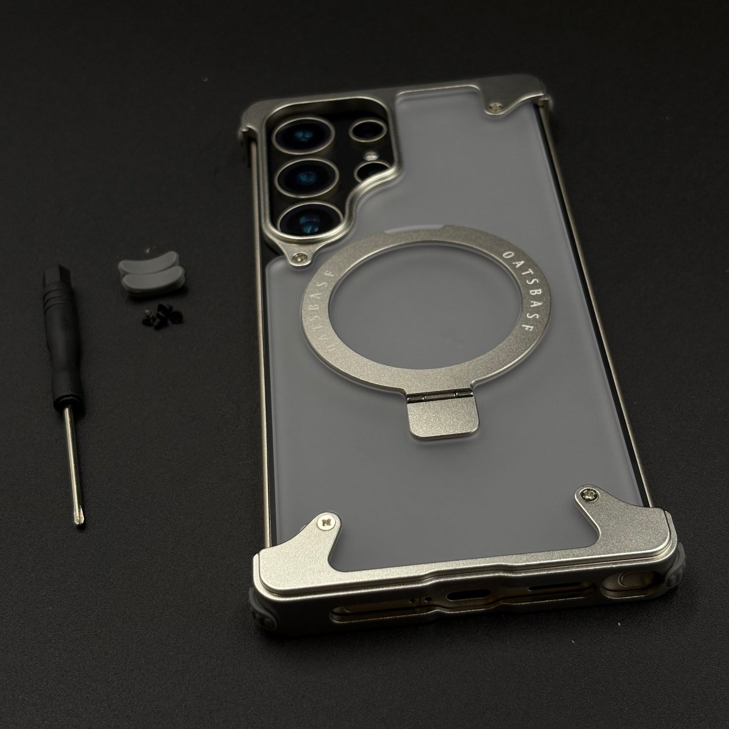Smokey Matte Metal Frame Case for Samsung Galaxy S25 Ultra | MagSafe Ring Stand | Translucent Back