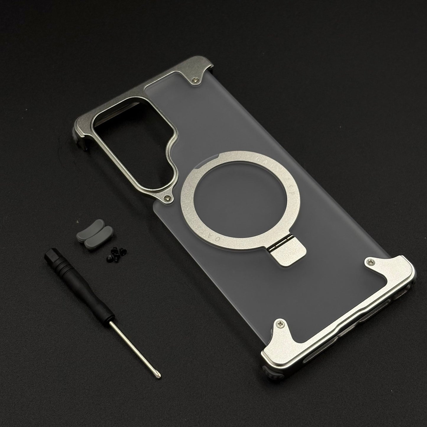Smokey Matte Metal Frame Case for Samsung Galaxy S26 Ultra | MagSafe Ring Stand | Translucent Back