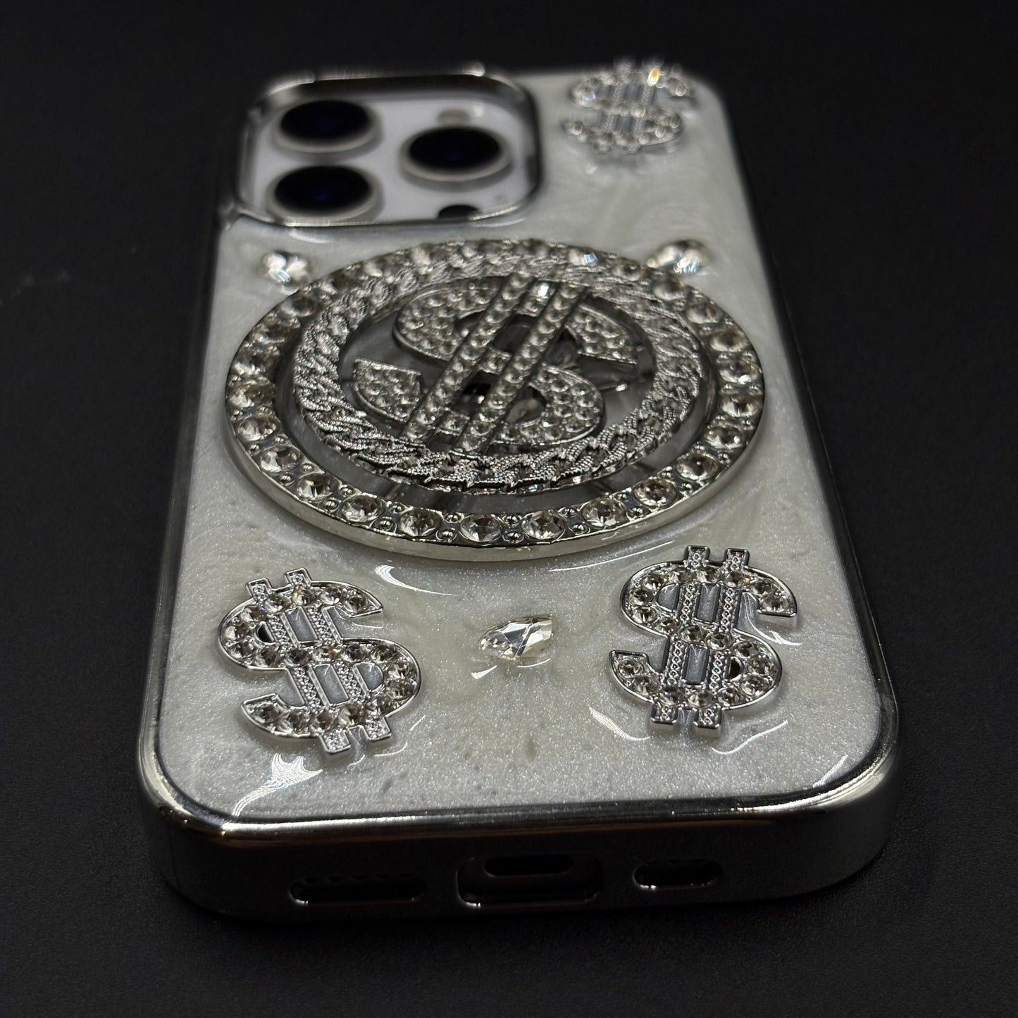 Luxury Rotating Dollar Case for iPhone Series | Silver Bling Coin Design