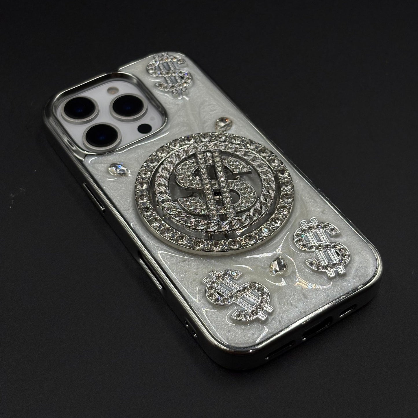 Luxury Rotating Dollar Case for iPhone Series | Silver Bling Coin Design