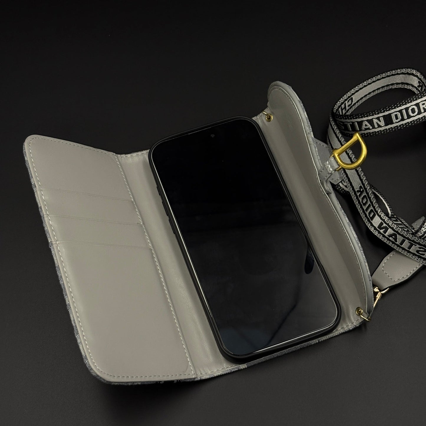 Luxury Embroidery CD Cardholder Case with Crossbody Sling for iPhone 17 Series