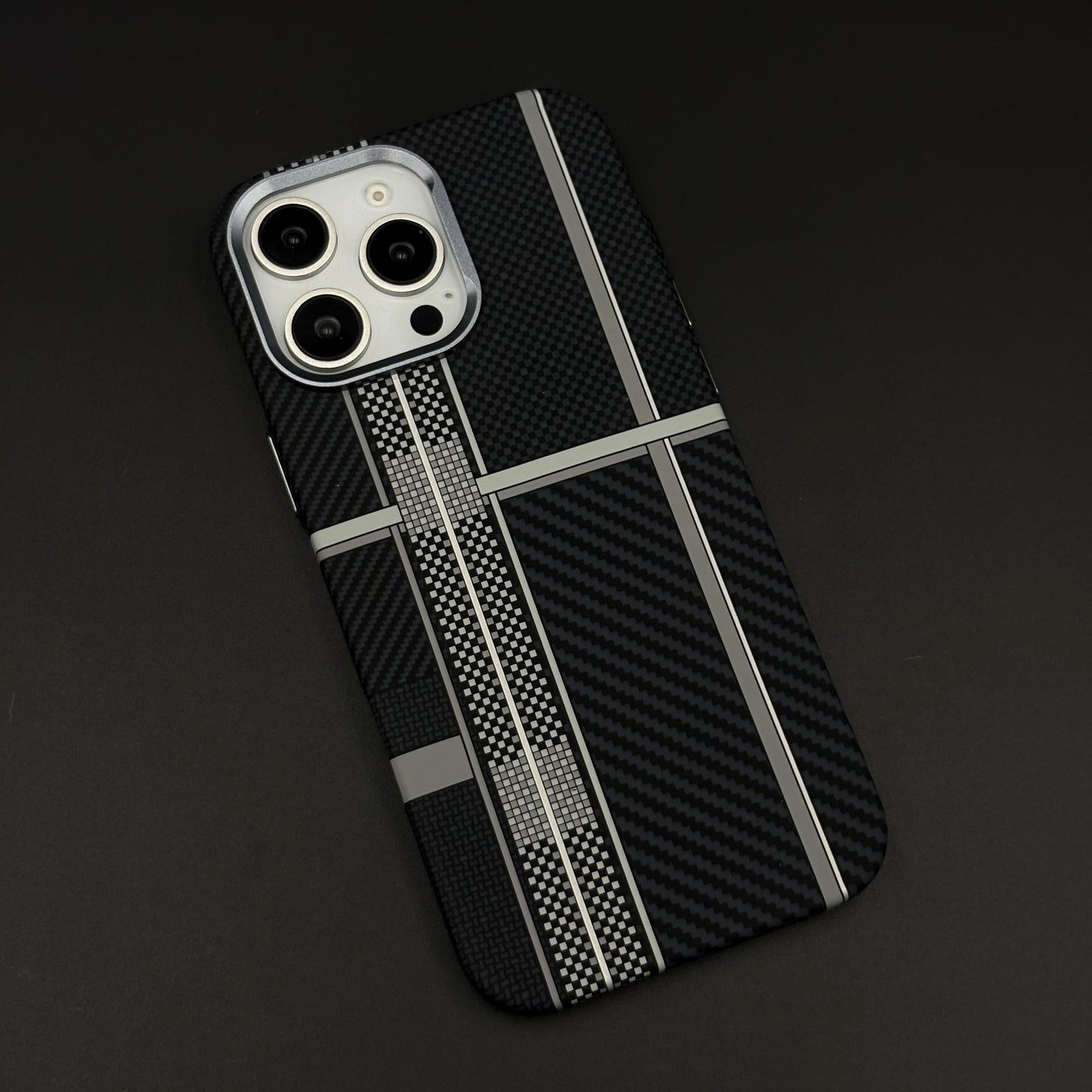 Ivory Plaid Black Phone Case Cover for iPhone Series | Rare Aramid Texture Finish | Real Carbon Fibre Feel | Hidden MagSafe