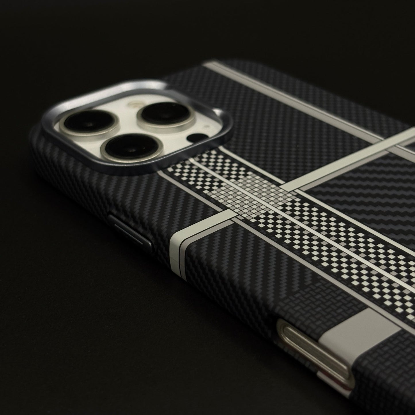 Ivory Plaid Black Phone Case Cover for iPhone Series | Rare Aramid Texture Finish | Real Carbon Fibre Feel | Hidden MagSafe