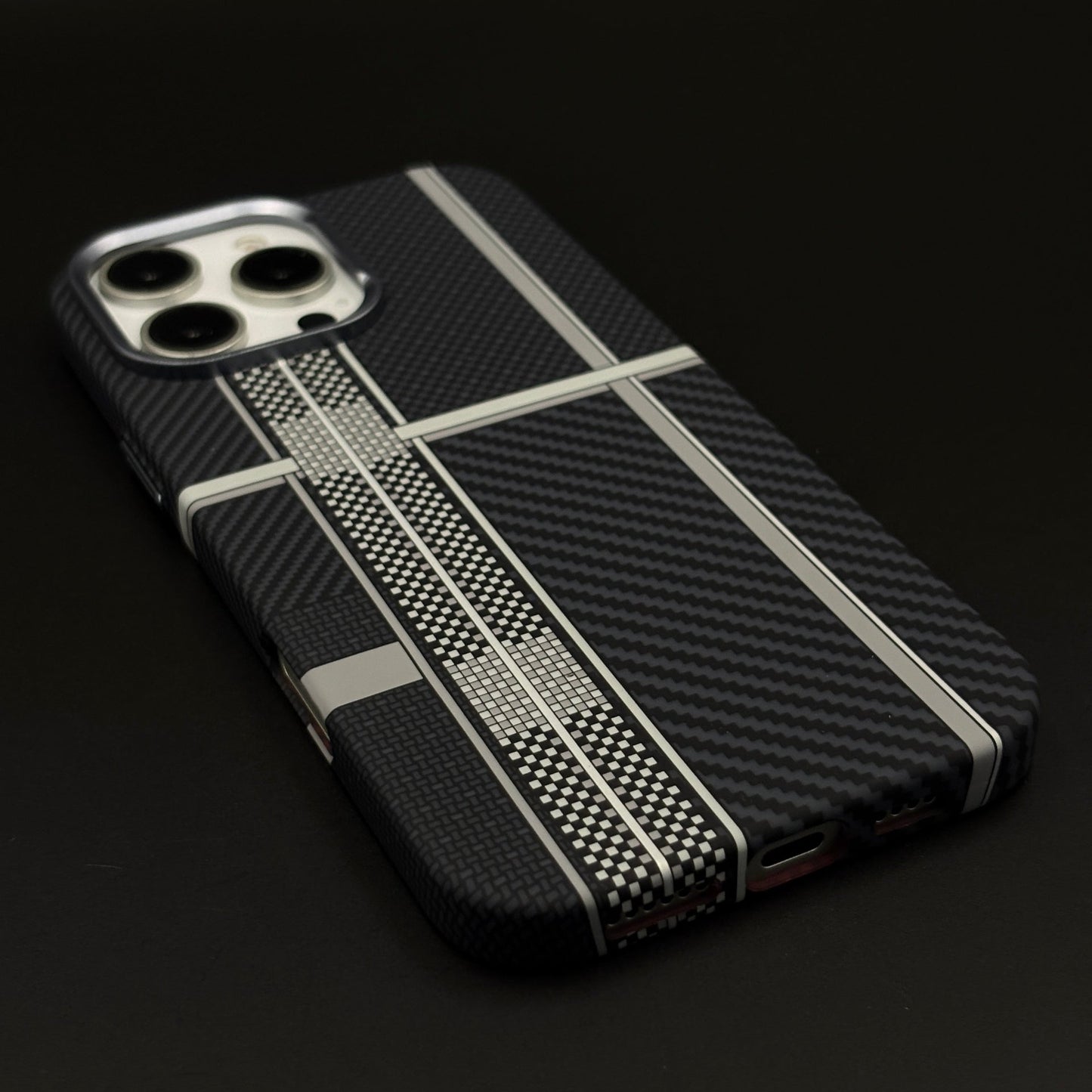 Ivory Plaid Black Phone Case Cover for iPhone Series | Rare Aramid Texture Finish | Real Carbon Fibre Feel | Hidden MagSafe