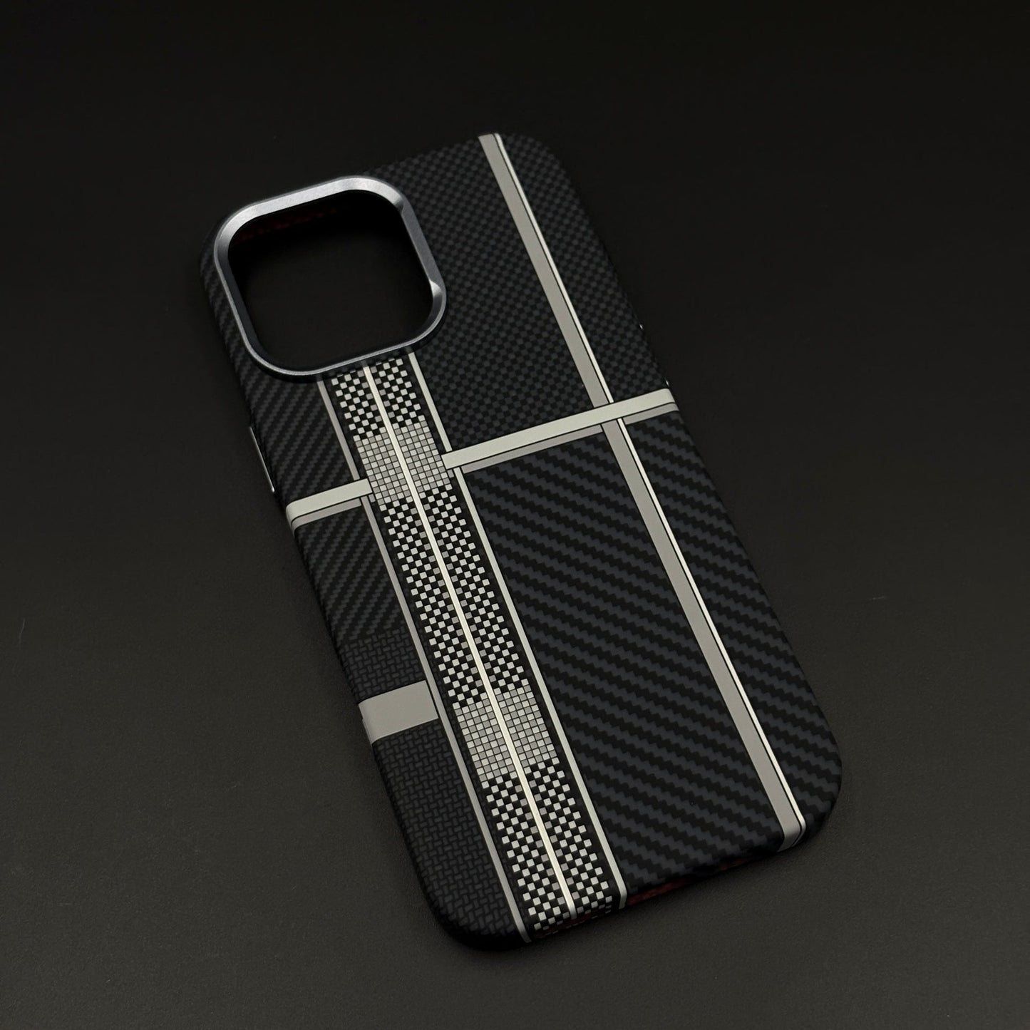 Ivory Plaid Black Phone Case Cover for iPhone Series | Rare Aramid Texture Finish | Real Carbon Fibre Feel | Hidden MagSafe
