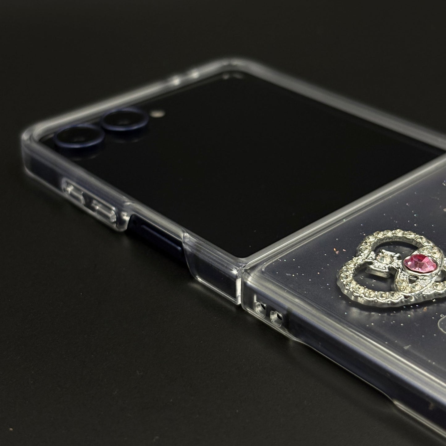 Heart Shape Rhinestone Diamond Case for Samsung Galaxy Z Flip 7 | Strap Holder & Charm Accessory
