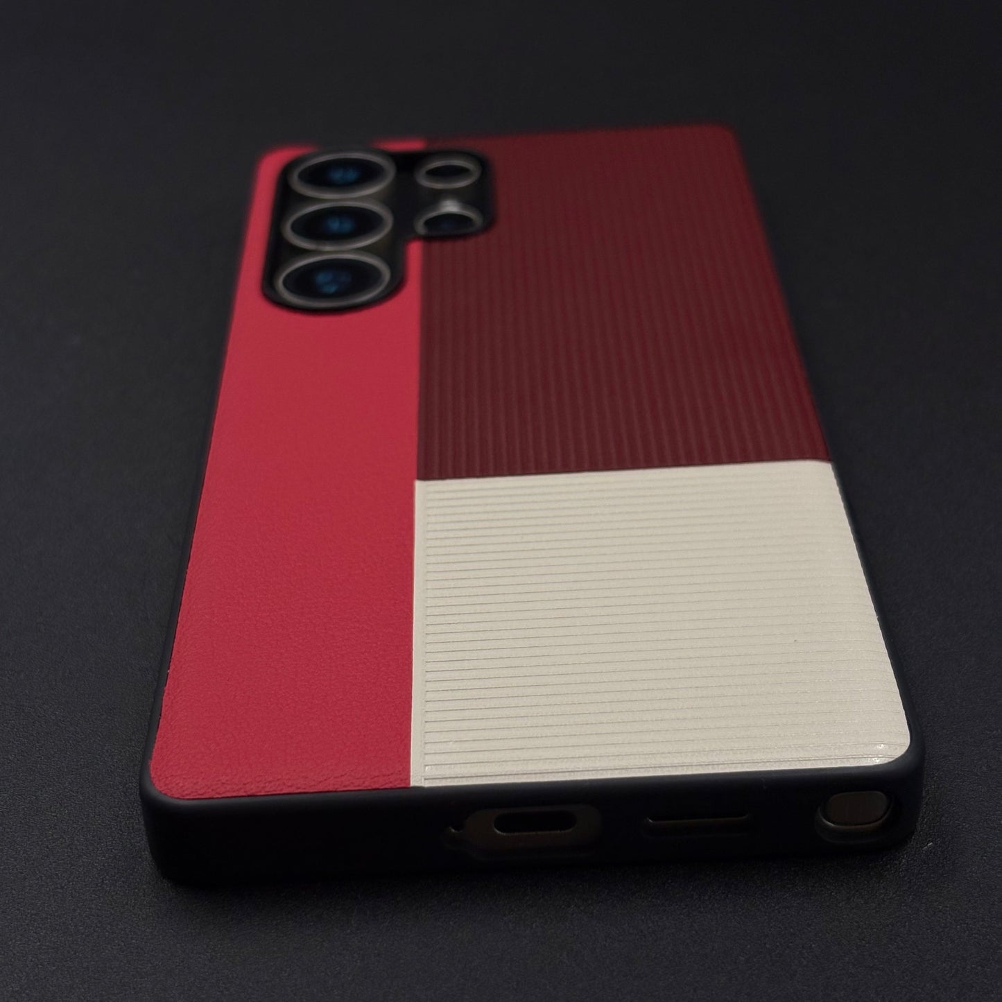 Color Block (Maroon, Red, White) Phone Case for Samsung Galaxy S25 Ultra | Textured Grip + Sleek Fit
