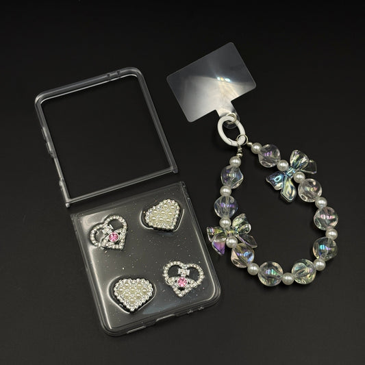 Heart Shape Rhinestone Diamond Case for Samsung Galaxy Z Flip 7 | Strap Holder & Charm Accessory