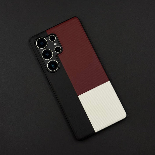 Color Block (Maroon, Black, White) Phone Case for Samsung Galaxy S24 | Textured Grip + Sleek Fit
