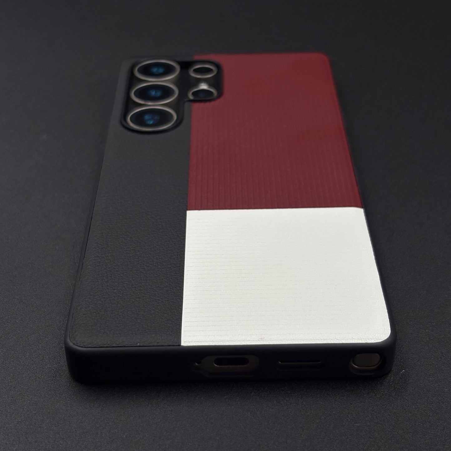 Color Block (Maroon, Black, White) Phone Case for Samsung Galaxy S25 Ultra | Textured Grip + Sleek Fit
