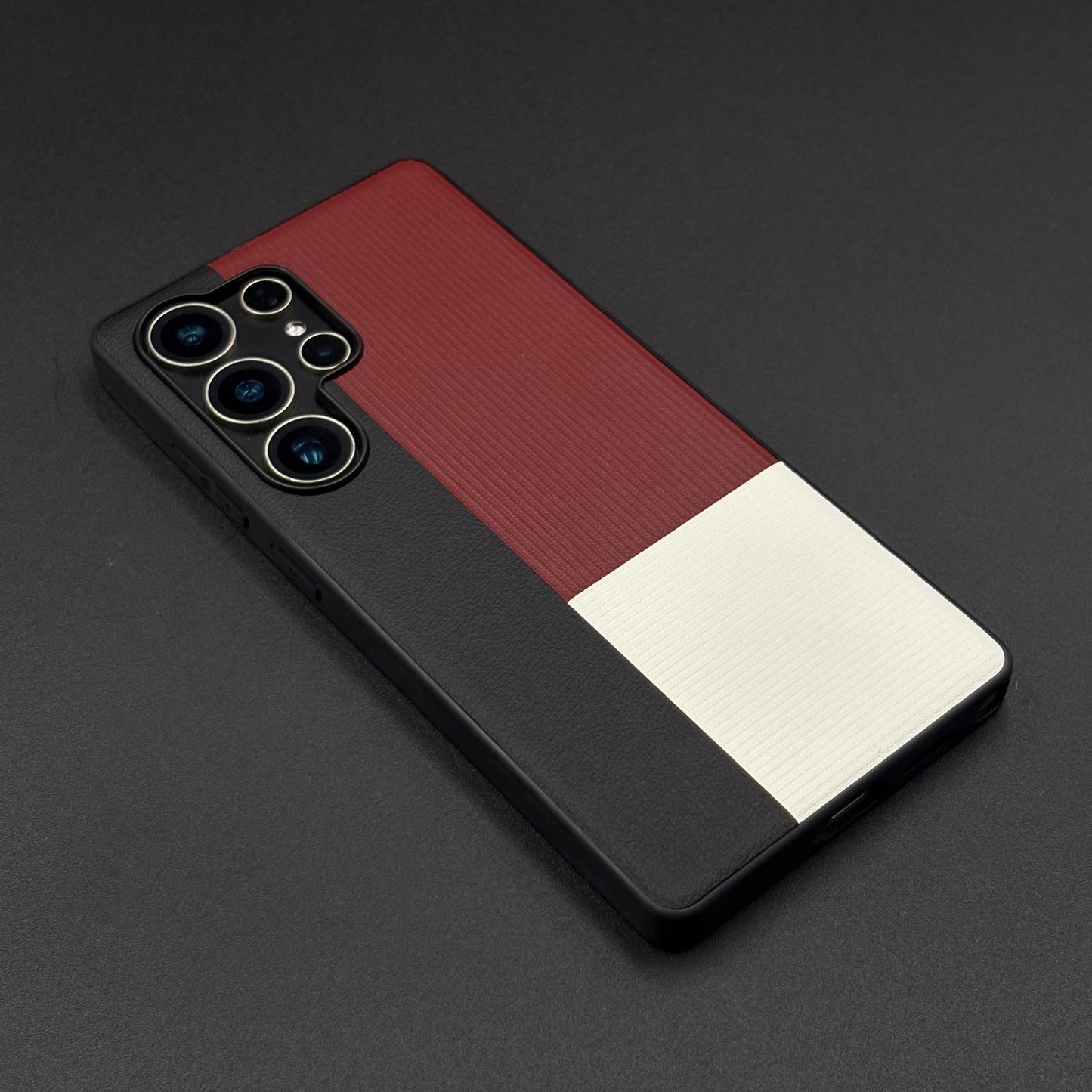 Color Block (Maroon, Black, White) Phone Case for Samsung Galaxy S25 Ultra | Textured Grip + Sleek Fit