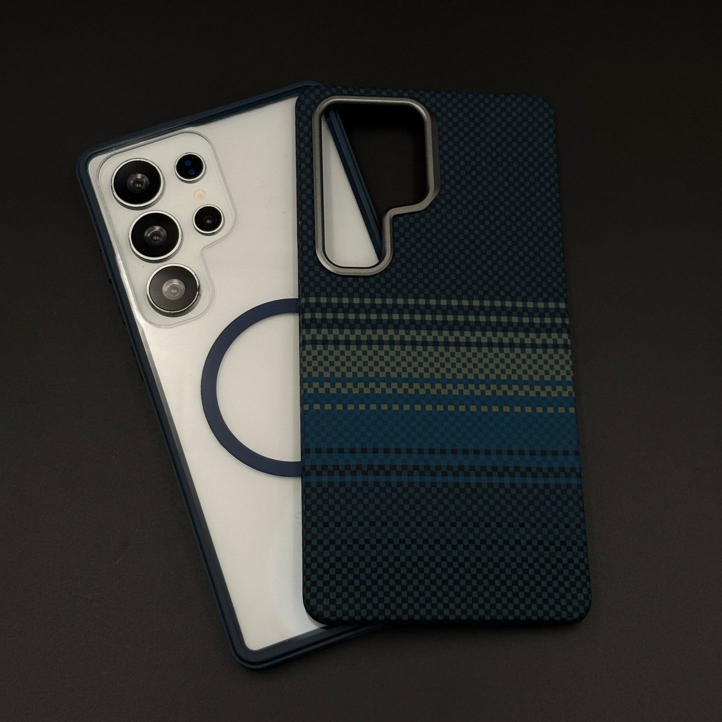 2-in-1 Detachable Magnetic Ocean Blue Stripe Case for Samsung Galaxy S24 Ultra | Transparent Shell & Design Plate