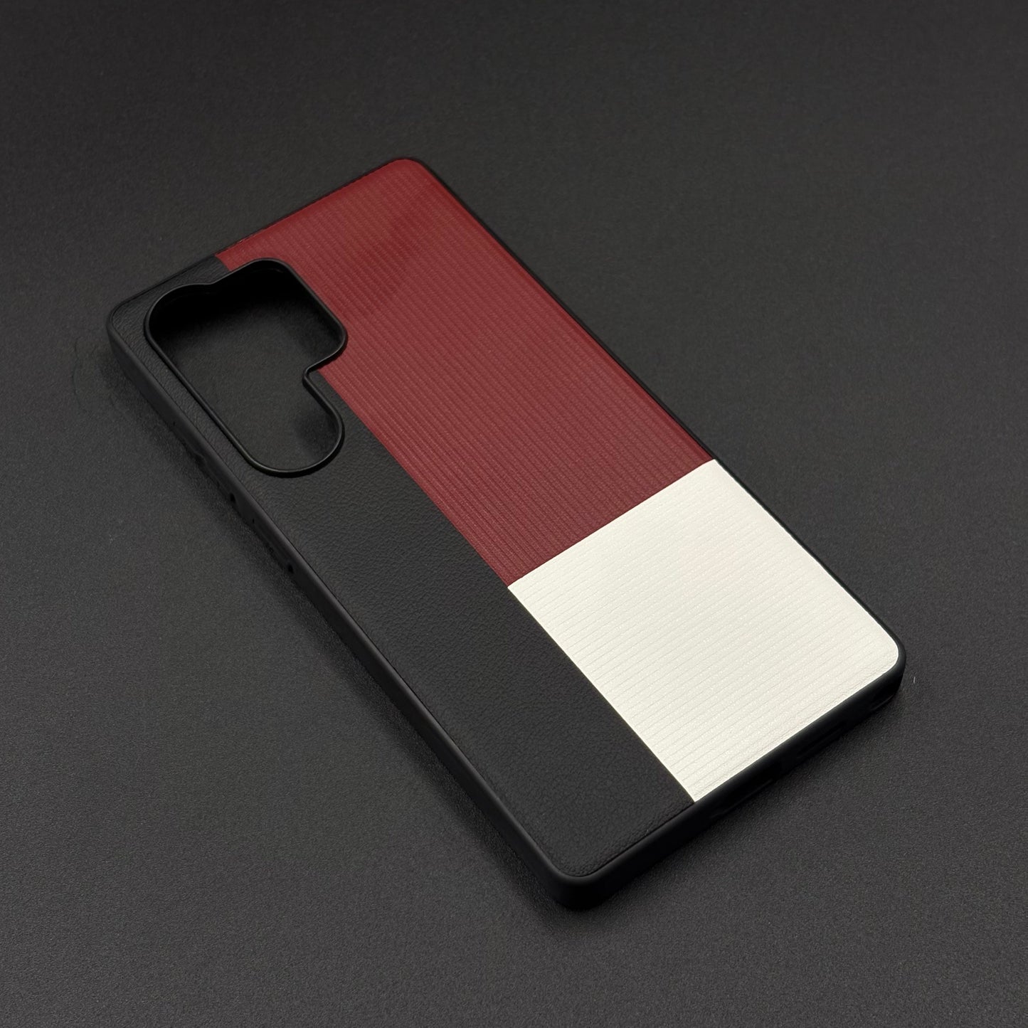 Color Block (Maroon, Black, White) Phone Case for Samsung Galaxy S25 Ultra | Textured Grip + Sleek Fit