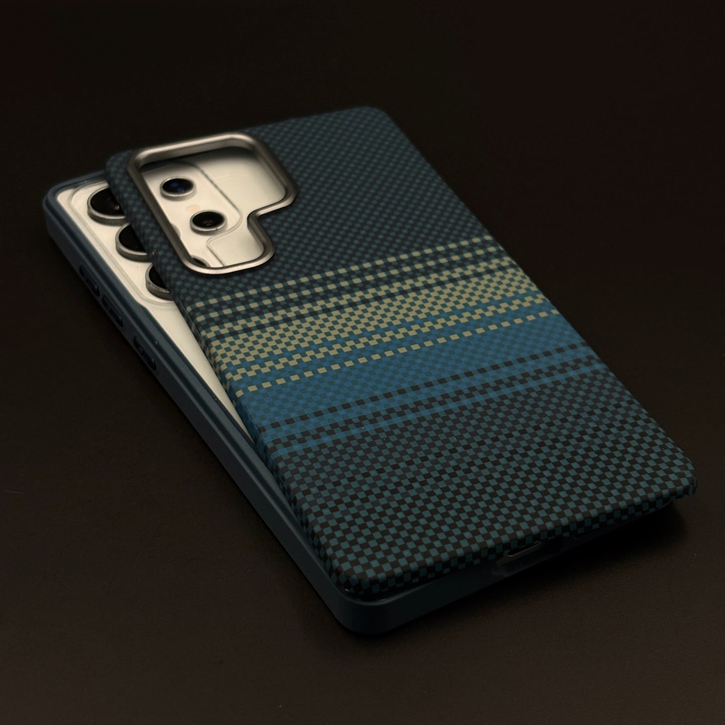 2-in-1 Detachable Magnetic Ocean Blue Stripe Case for Samsung Galaxy S24 Ultra | Transparent Shell & Design Plate