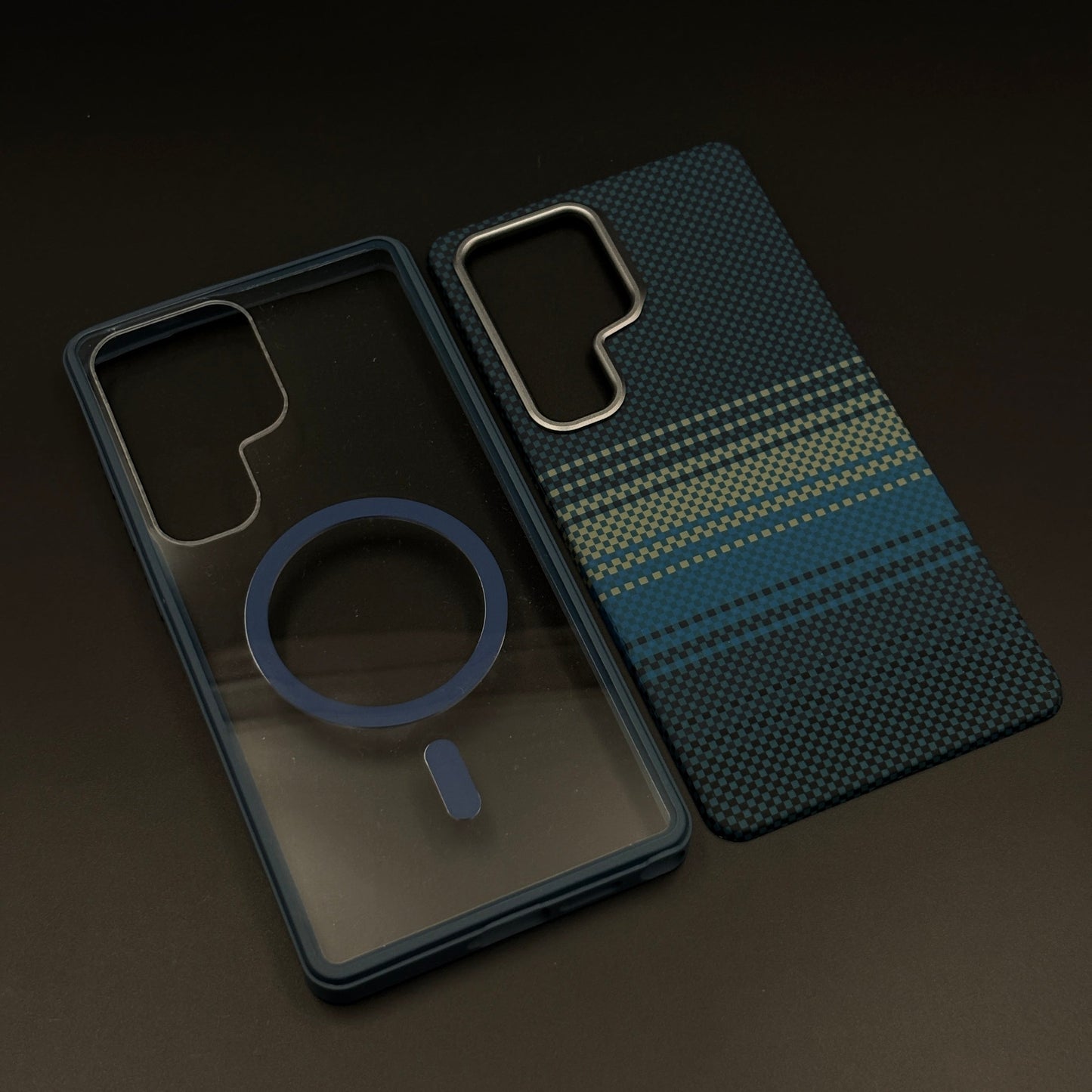 2-in-1 Detachable Magnetic Ocean Blue Stripe Case for Samsung Galaxy S24 Ultra | Transparent Shell & Design Plate